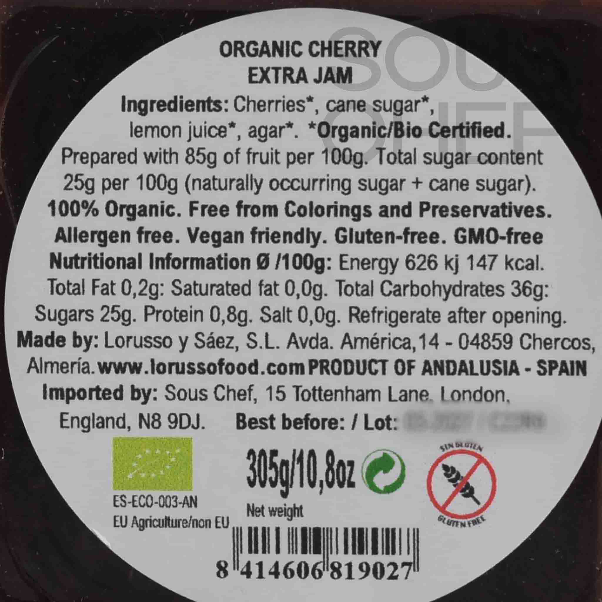 LoRUSSo Organic Artisanal Cherry Jam, 305g - Image 2