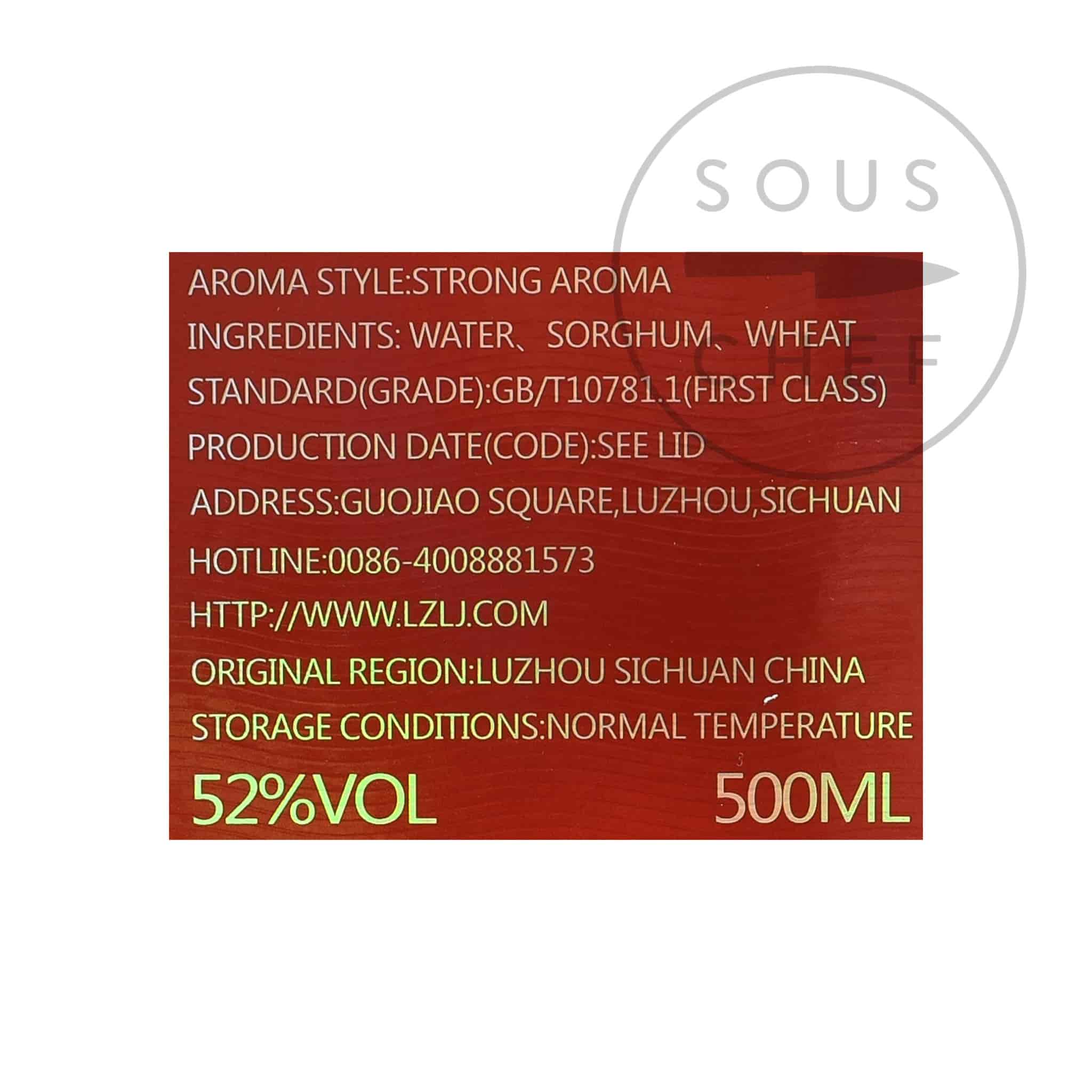 LuZhou LaoJiao Tou Qu Baijiu 52%, 500ml - Image 3