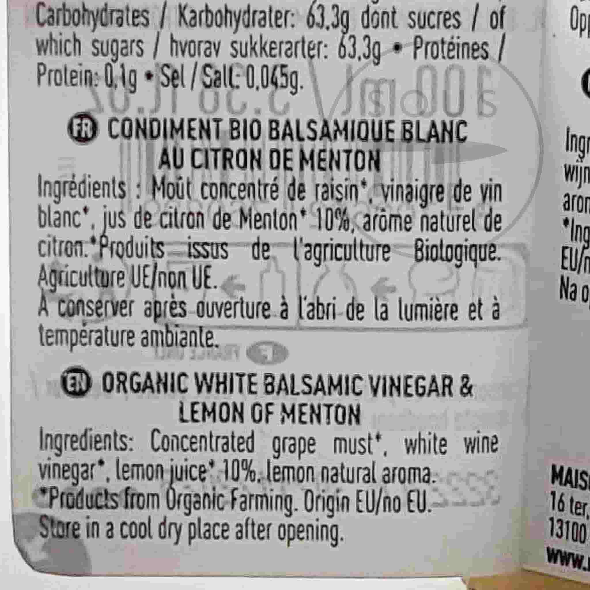 Maison Bremond Organic White Balsamic Vinegar & Lemon of Menton, 100ml - Image 2