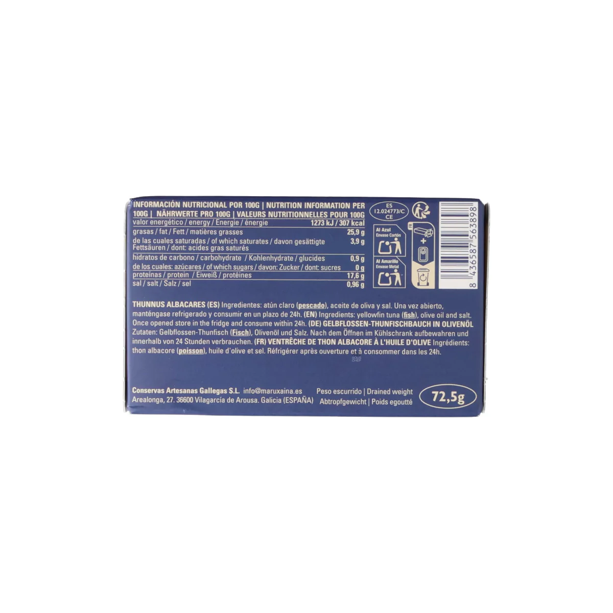 Maruxaina Tuna Belly Fillets in Olive Oil, 120g - Image 2