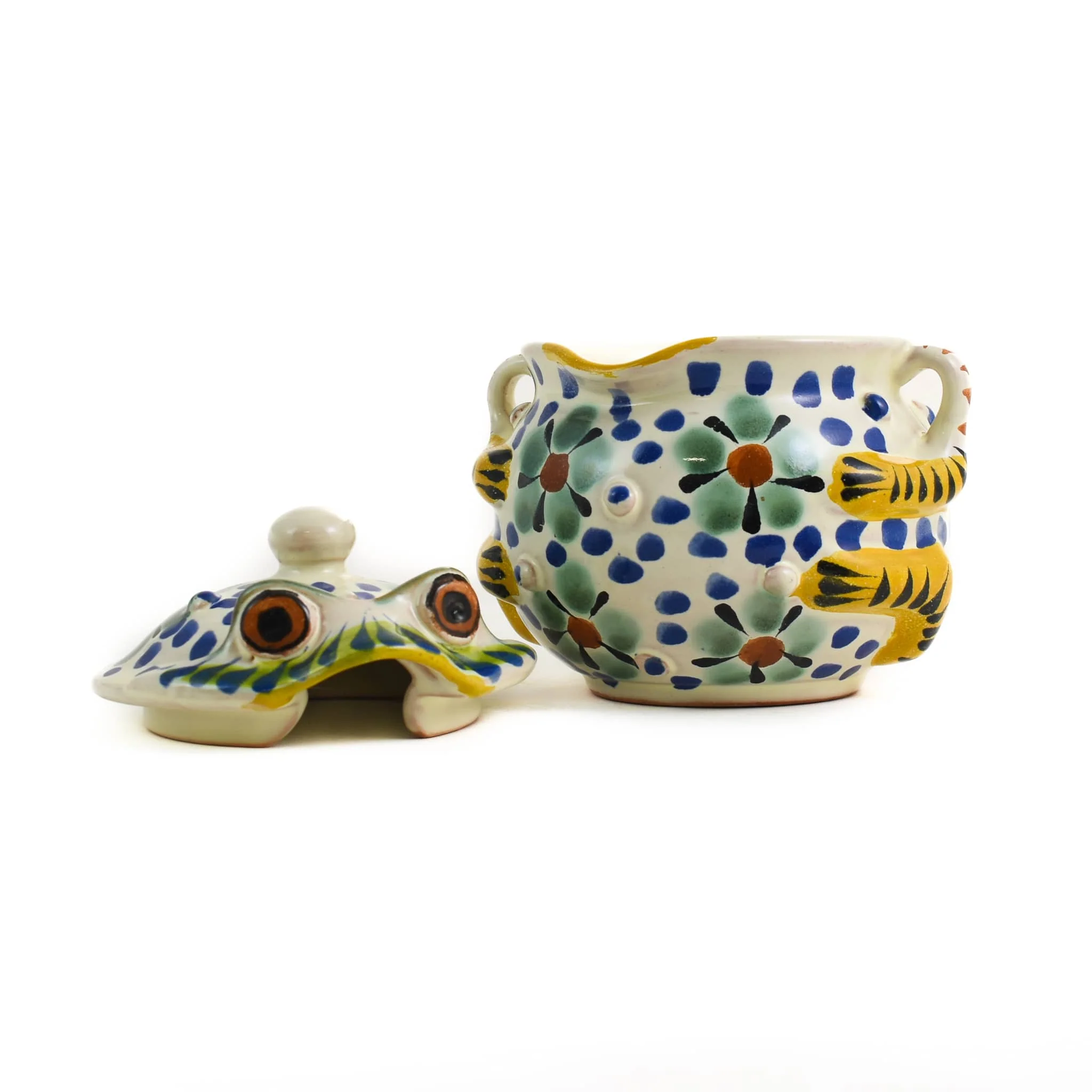 Mexican Hand Painted Floral Frog Sugar Bowl - Image 2