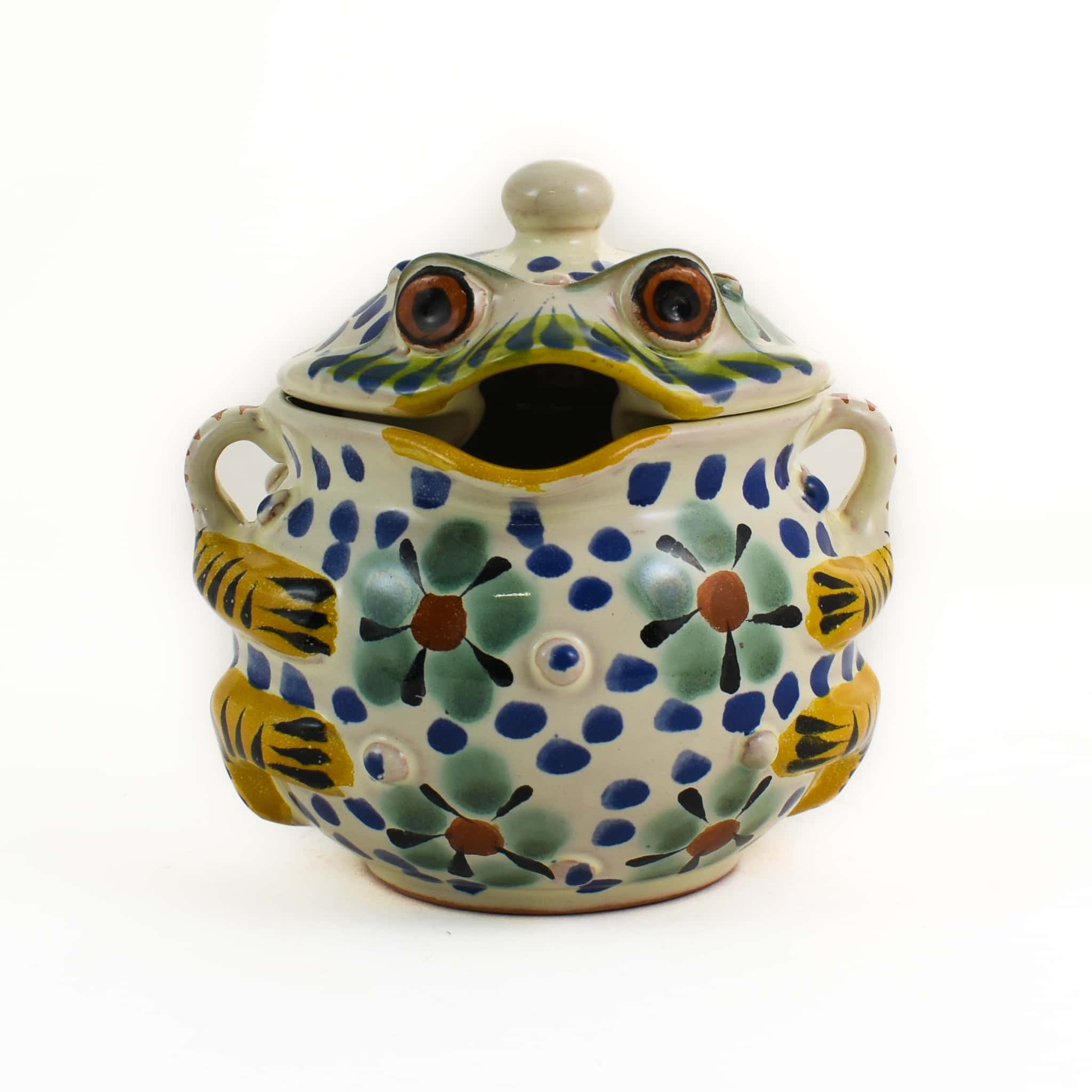 Mexican Hand Painted Floral Frog Sugar Bowl - Image 3