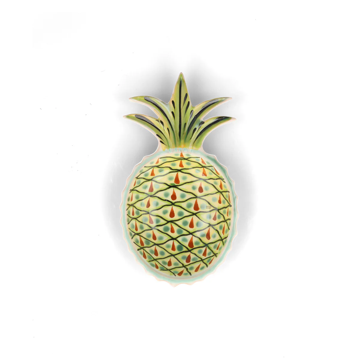 Mexican Hand Painted Green and Yellow Pineapple Large Plate, 23cm - Image 2