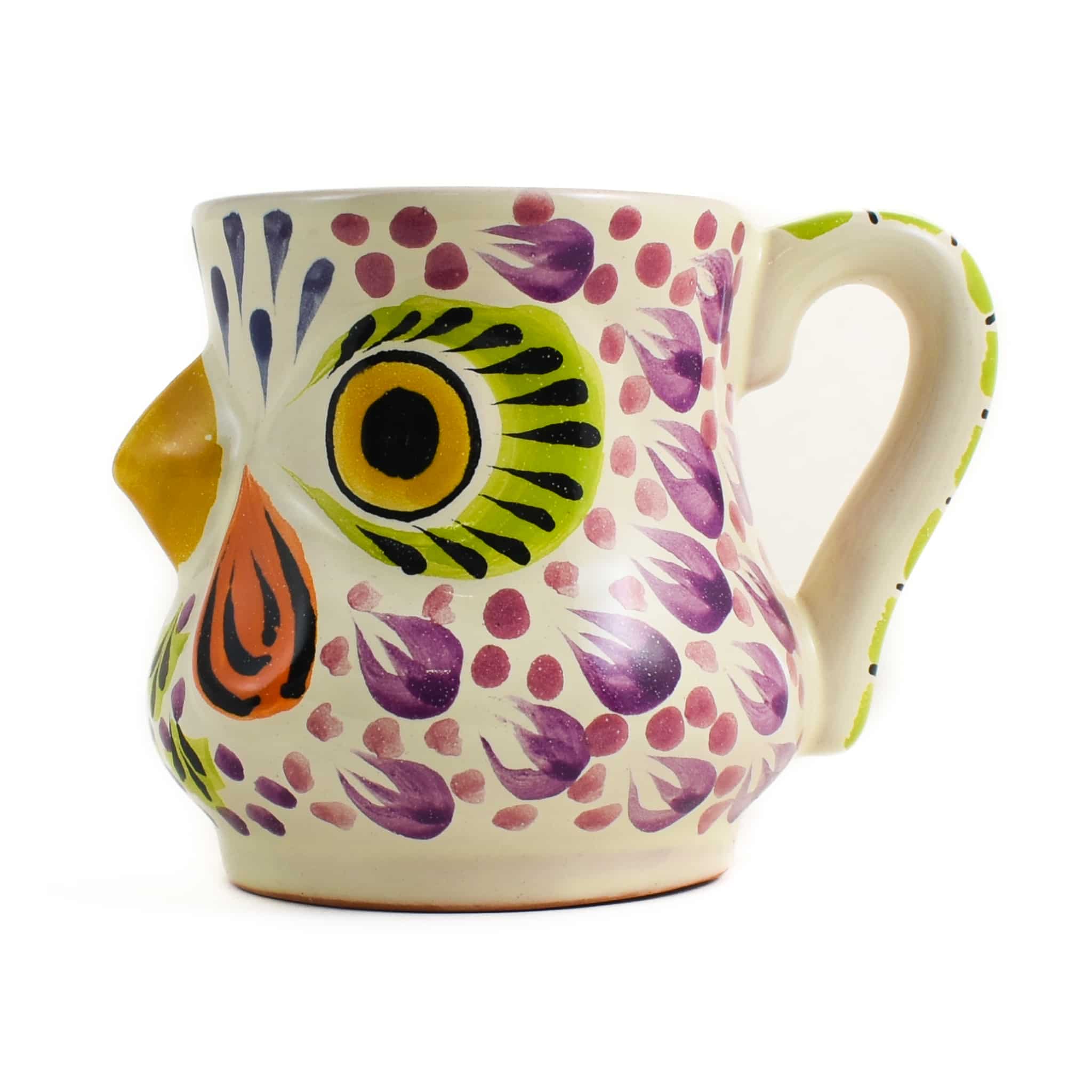 Mexican Hand Painted Rooster Mug with Green Detail, 400ml