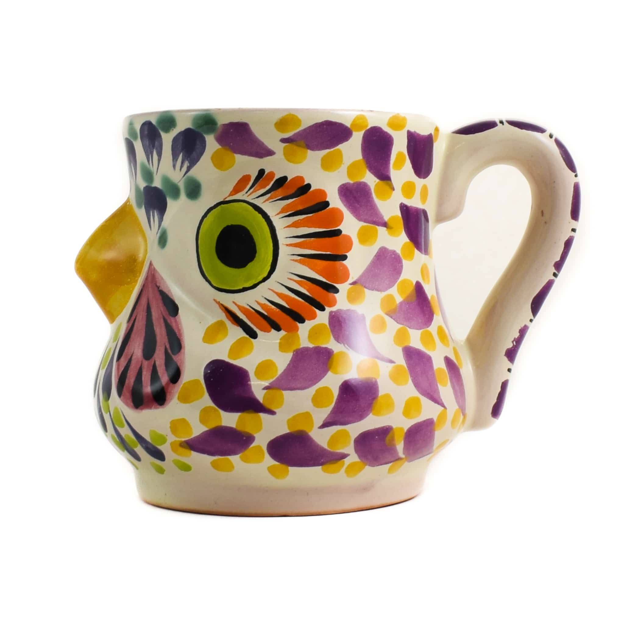 Mexican Hand Painted Rooster Mug with Orange Detail, 400ml