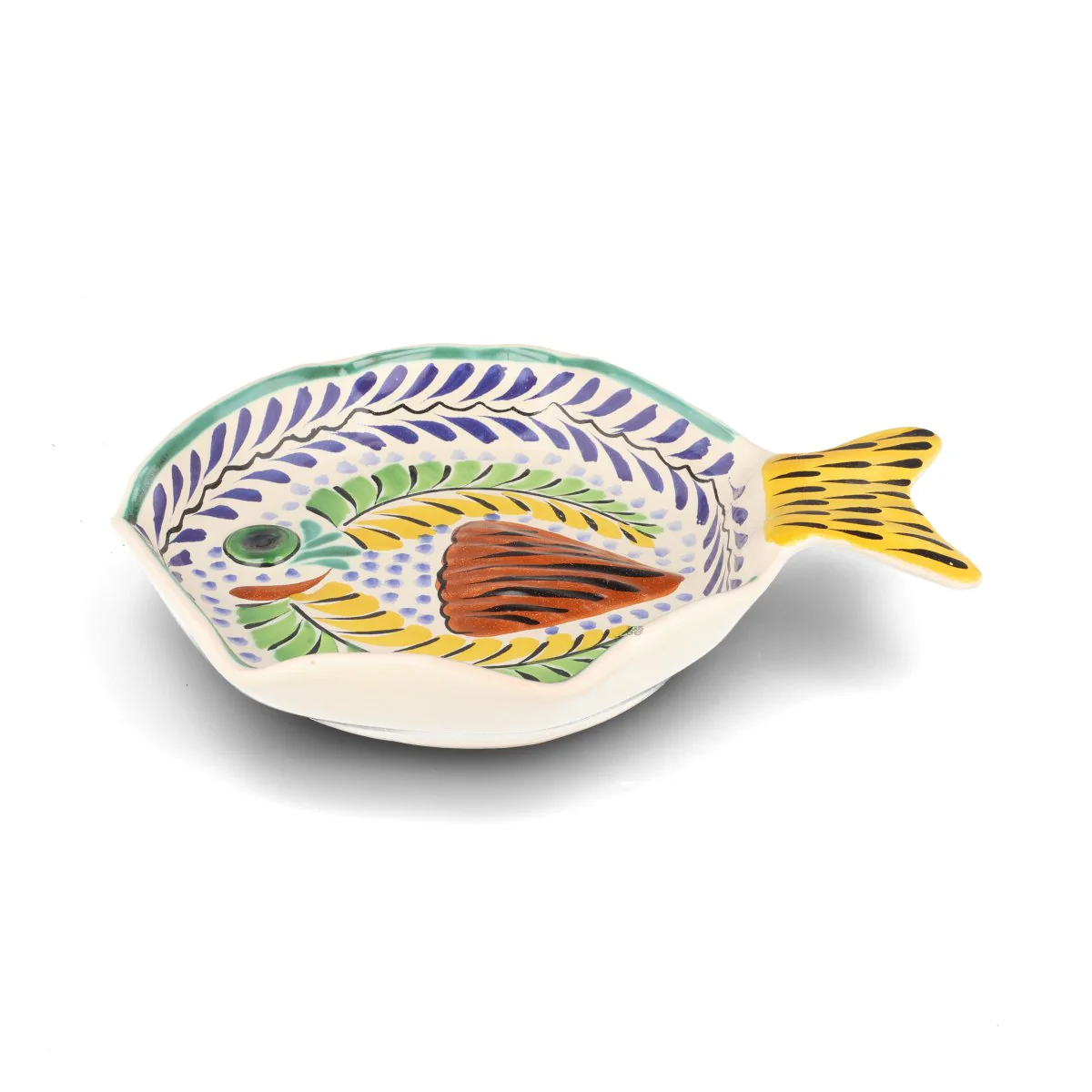 Mexican Hand Painted Yellow & Blue Fish Dish, 25.5cm - Image 2