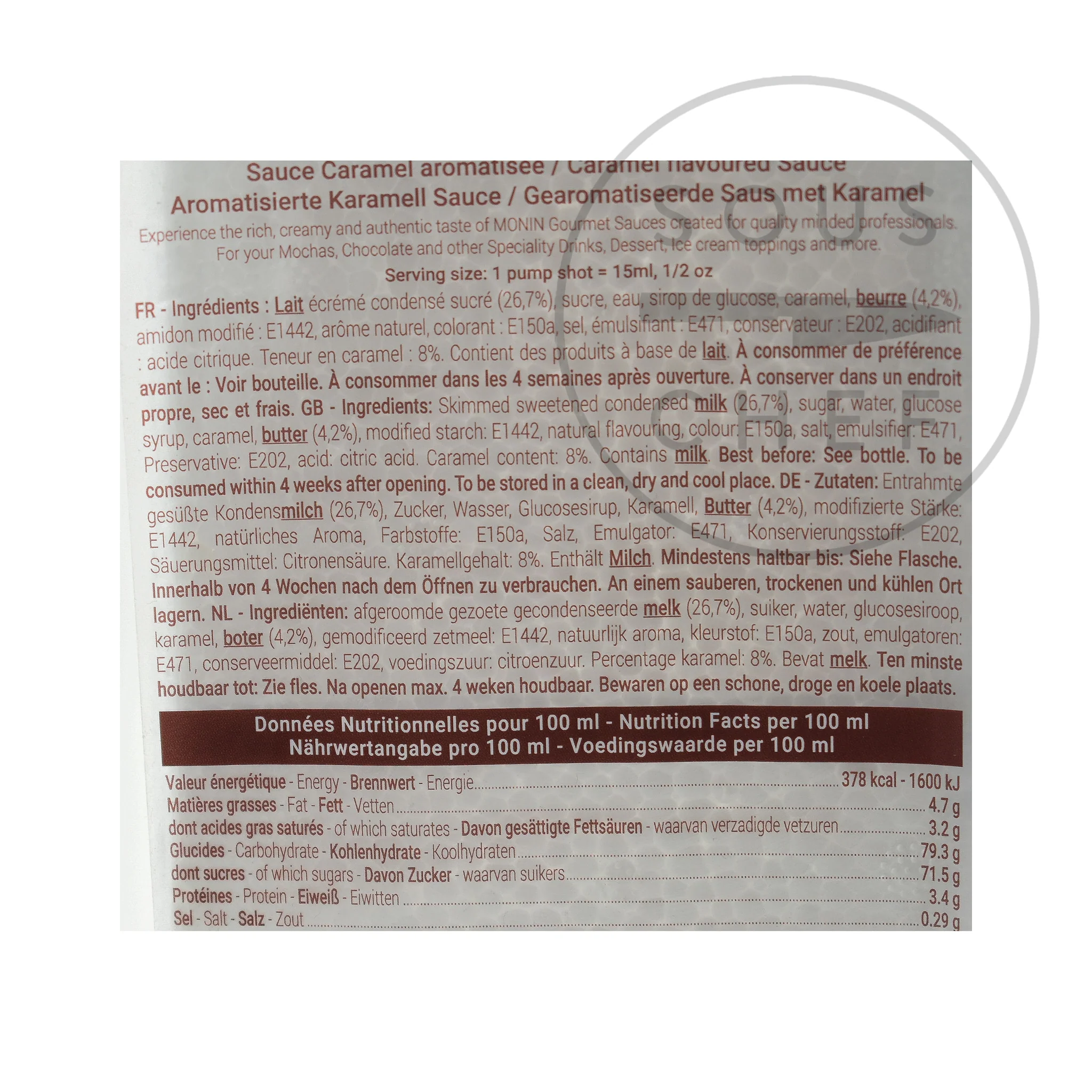 Monin Caramel Flavour Sauce, 500ml - Image 2