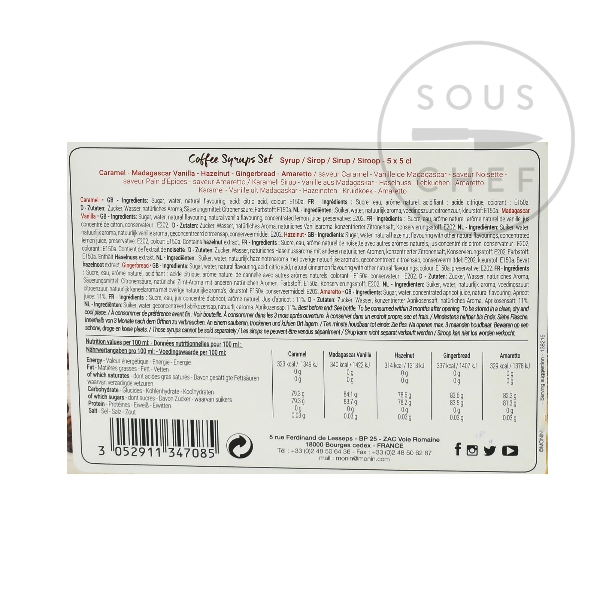 Monin Coffee Syrup Set, 5x50ml - Image 2