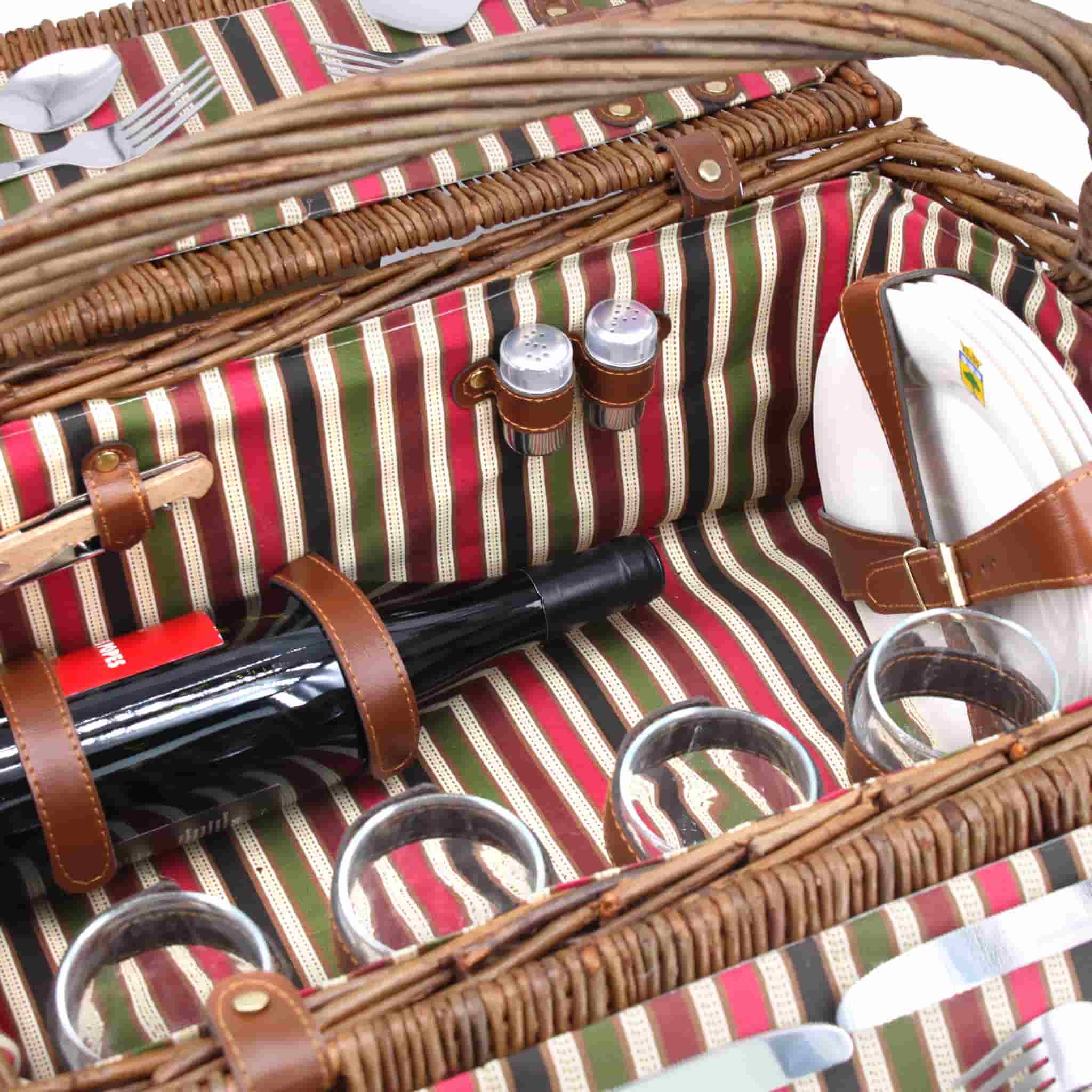 Montmarte Red Striped Picnic Hamper, 4 Person - Image 4