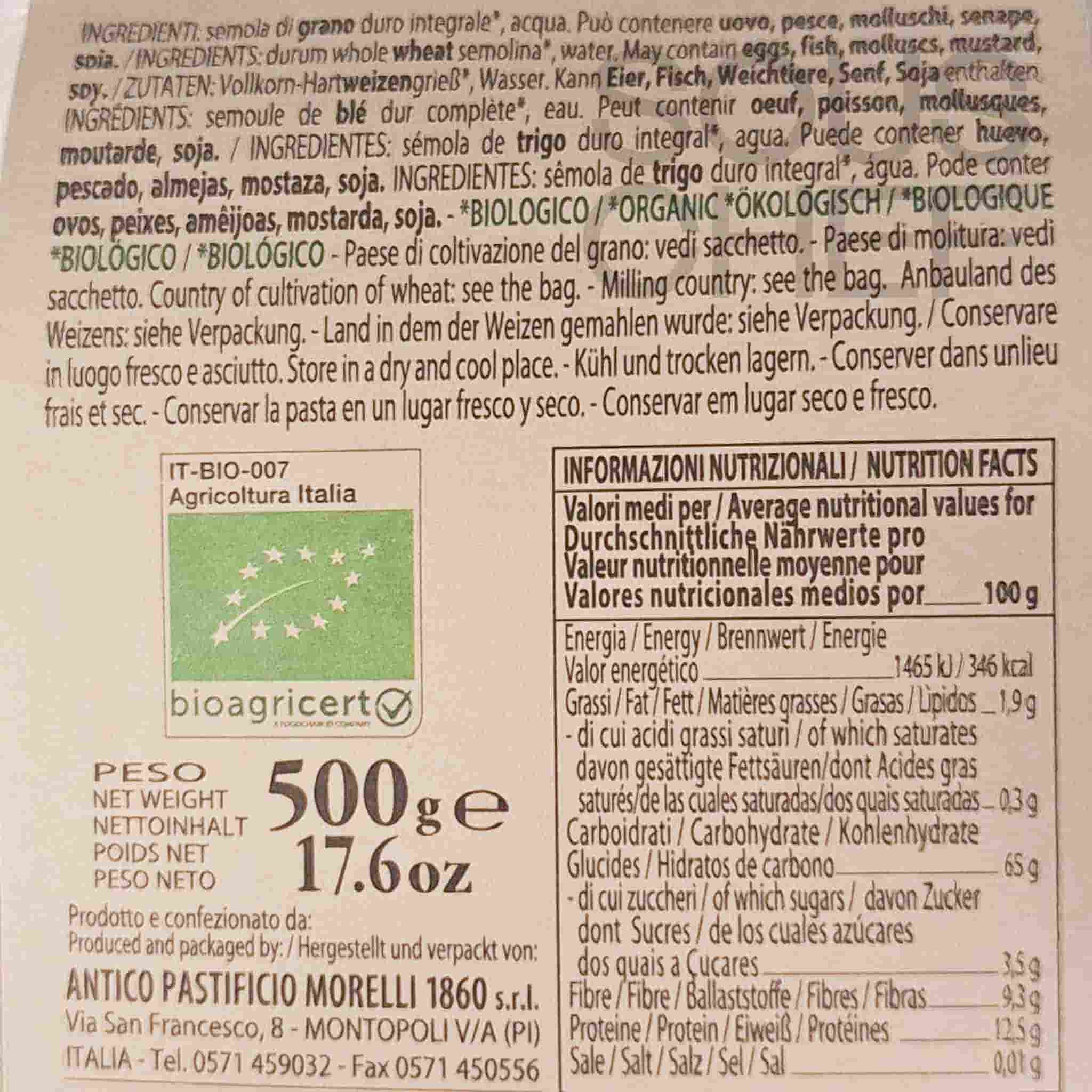 Morelli Organic Linguine Integrali Wholemeal Pasta, 500g - Image 2