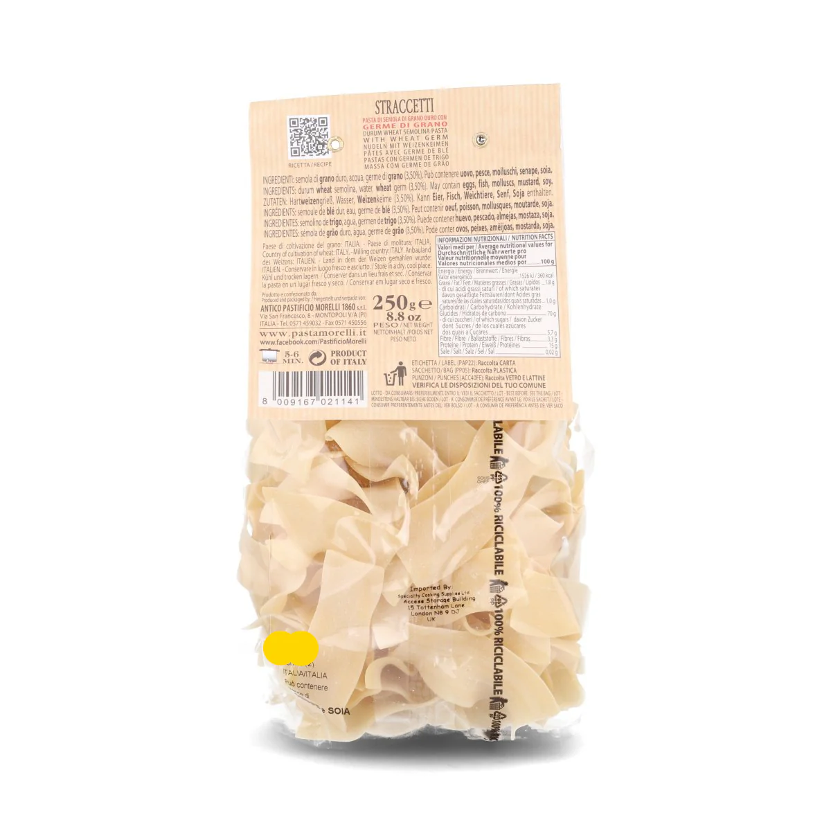 Morelli Straccetti Pasta with Wheat Germ, 250g - Image 2