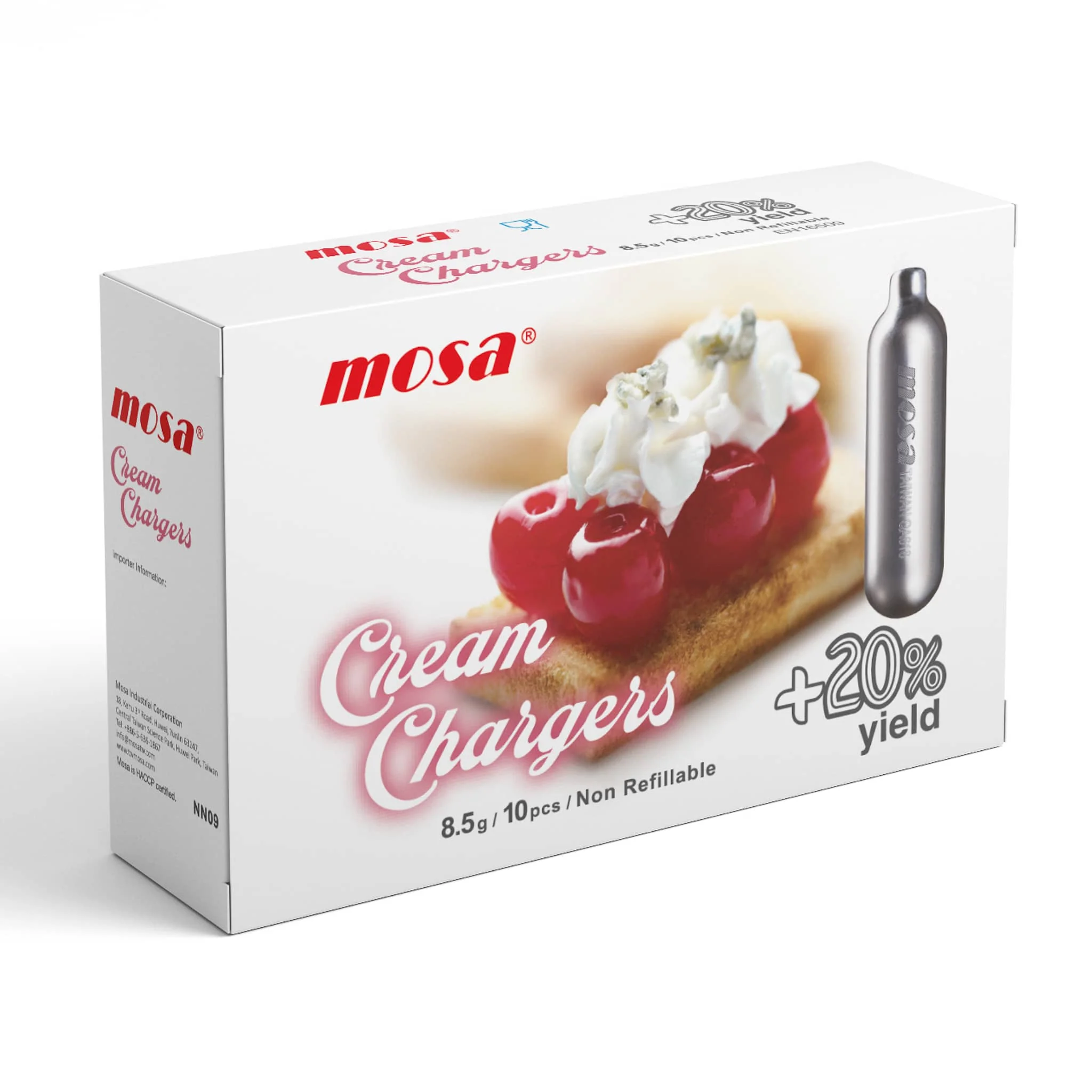 Mosa Box of 10 Nitrous Oxide Cream Whipper Chargers, 8.5g