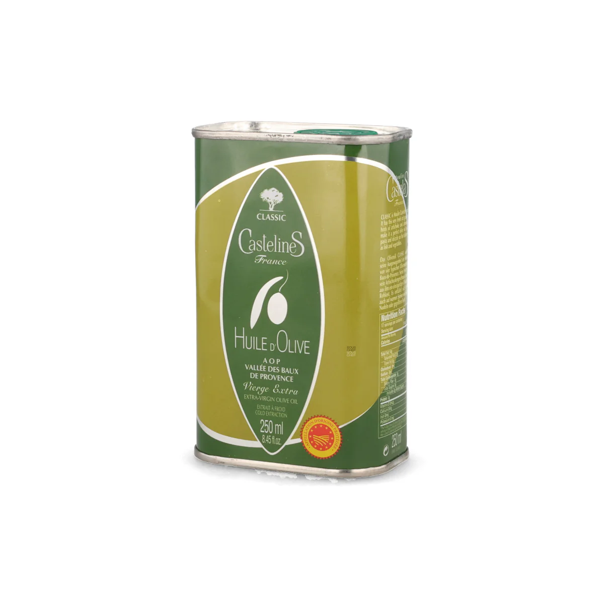 Moulin Castelas AOP Vallee des Baux de Provence Extra Virgin Olive Oil in Tin, 250ml
