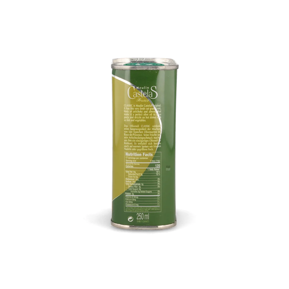 Moulin Castelas AOP Vallee des Baux de Provence Extra Virgin Olive Oil in Tin, 250ml - Image 3