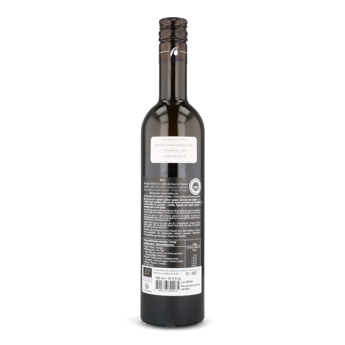 Moulin Castelas AOP Vallee des Baux de Provence Organic Extra Virgin Olive Oil, 500ml - Image 2
