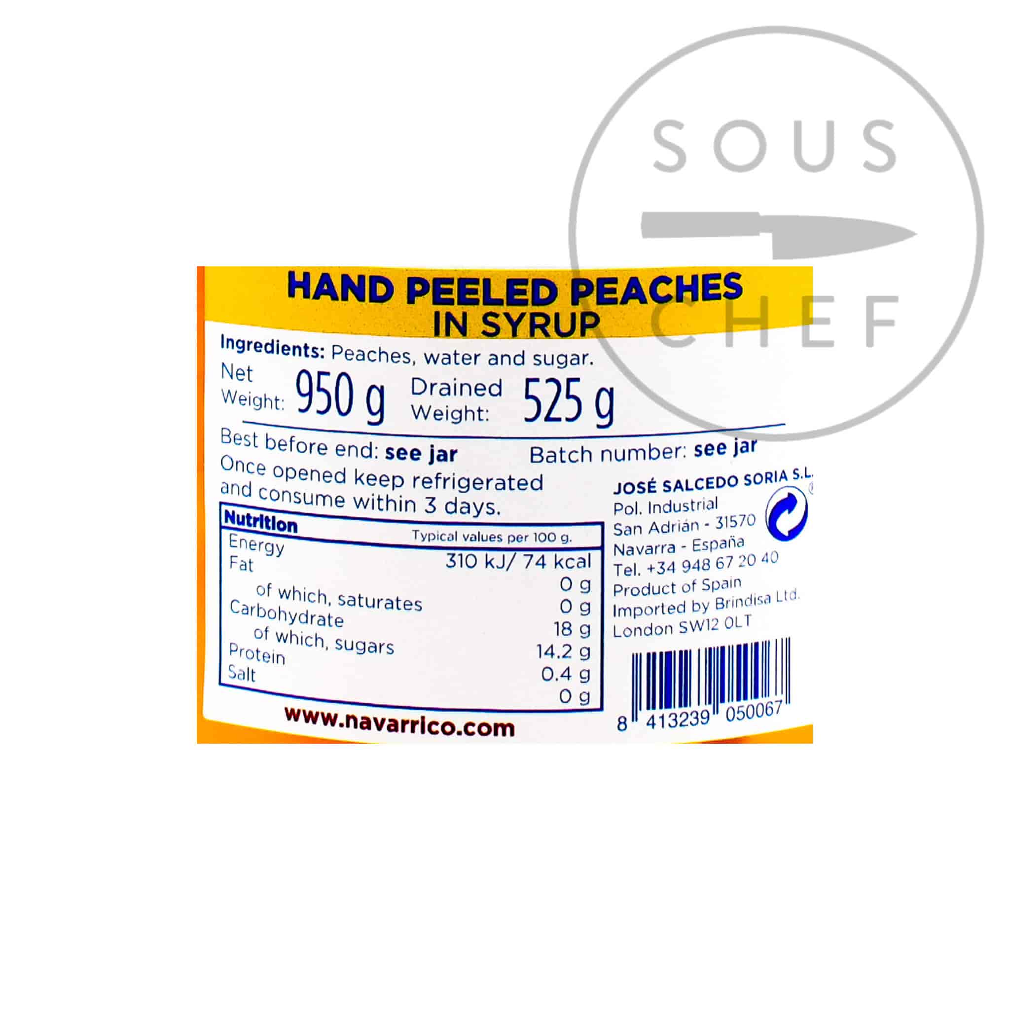 Navarrico Hand-Peeled Peach Halves in Syrup, 950g - Image 2
