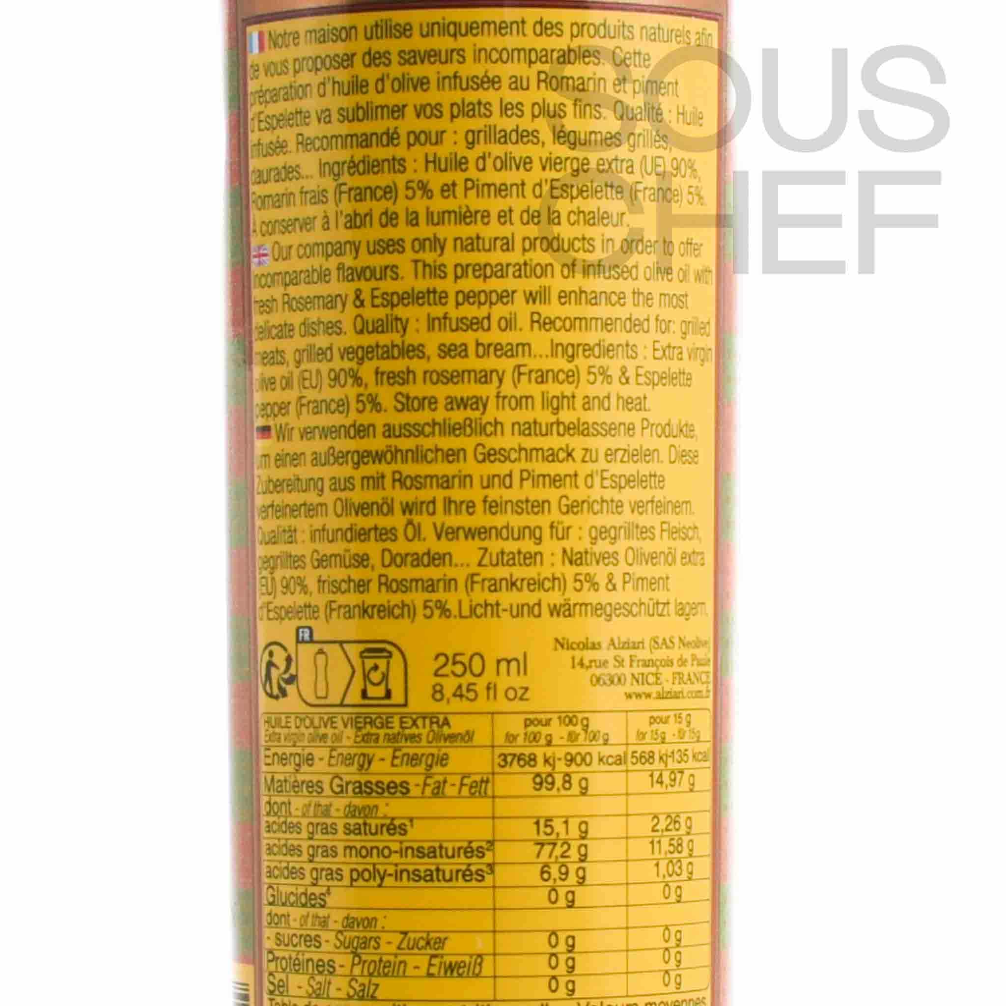 Nicolas Alziari Rosemary & Espelette Pepper Olive Oil, 250ml - Image 2