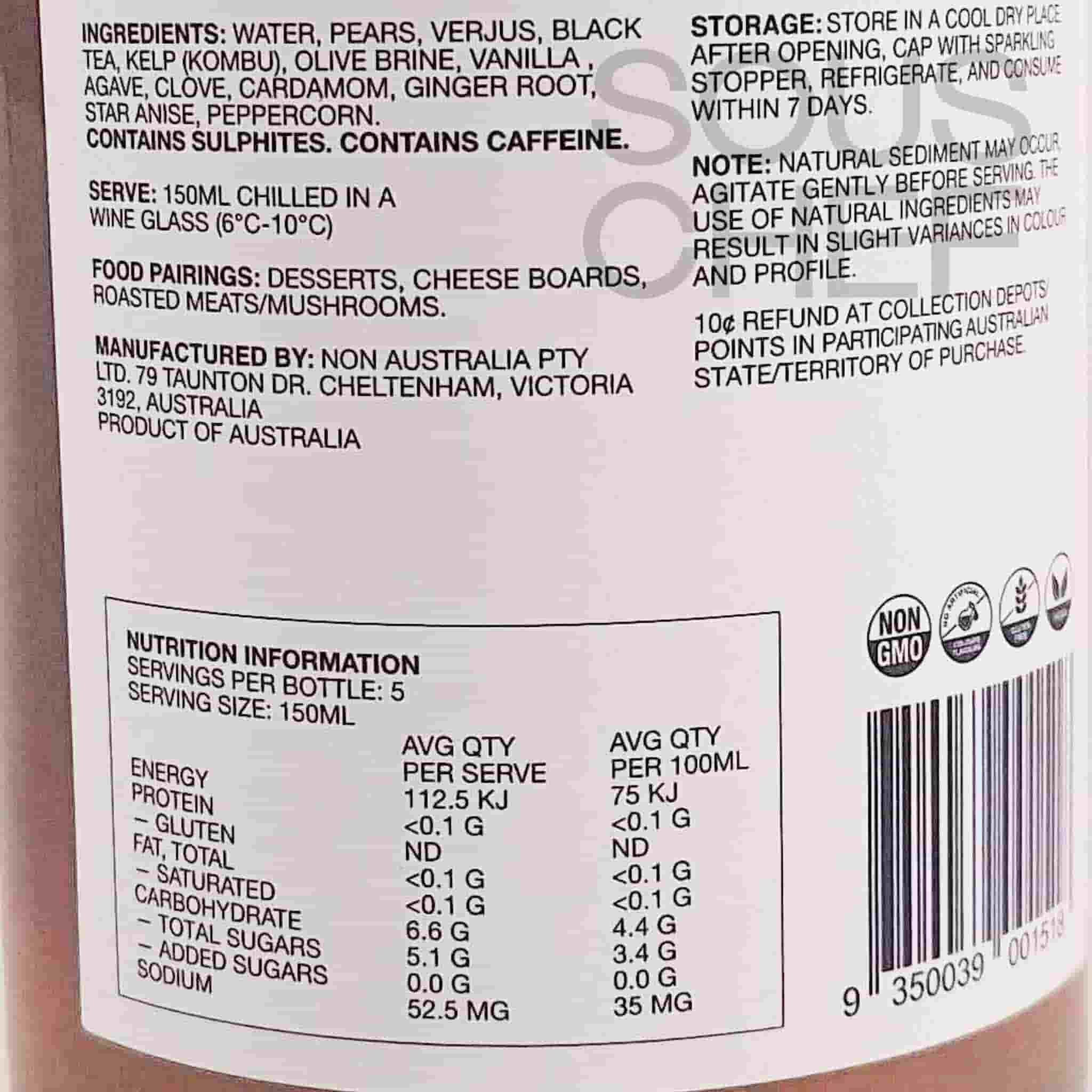 NON2 Caramelised Pear & Kombu Non Alcoholic Wine, 750ml - Image 2