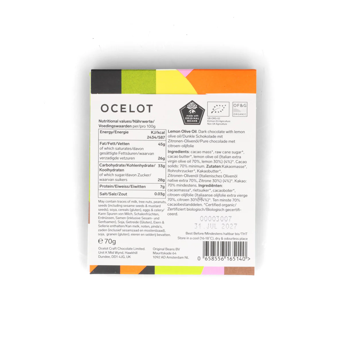 Ocelot Organic Dark Chocolate & Lemon Olive Oil Chocolate Bar, 70g - Image 8