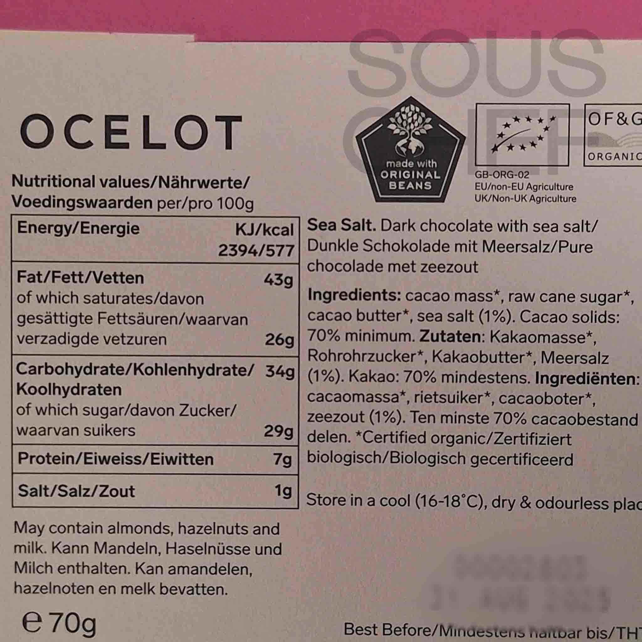 Ocelot Organic Dark Chocolate & Sea Salt Chocolate Bar, 70g - Image 5