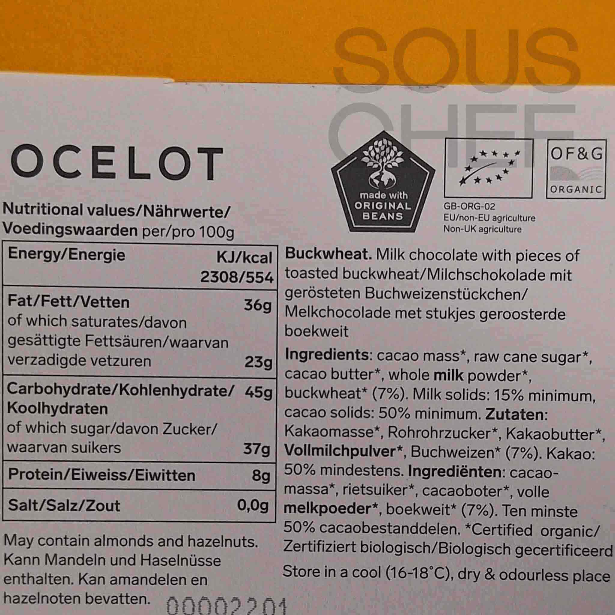 Ocelot Organic Milk Chocolate & Buckwheat Chocolate Bar, 70g - Image 4