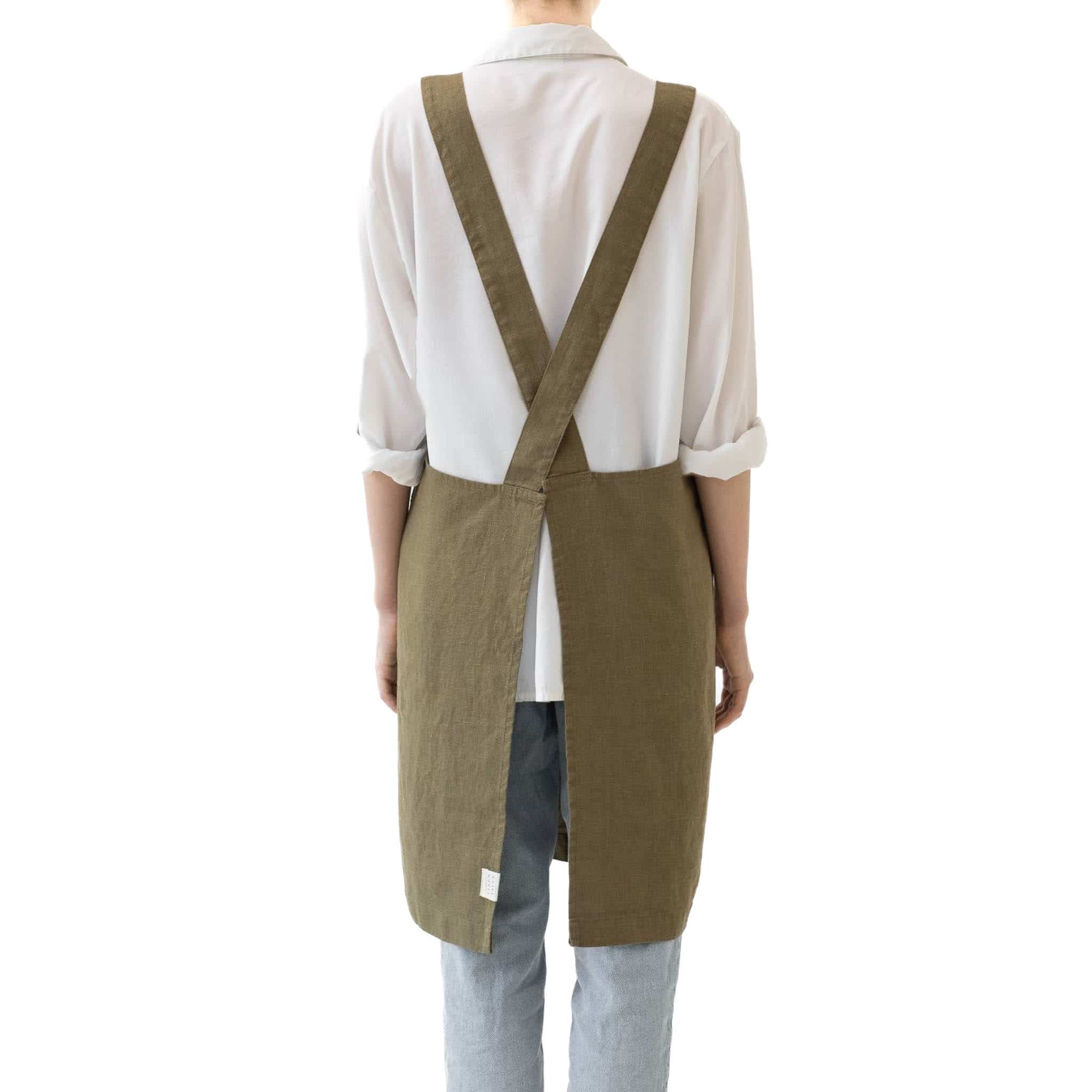 Olive Crossback Linen Apron - Image 3