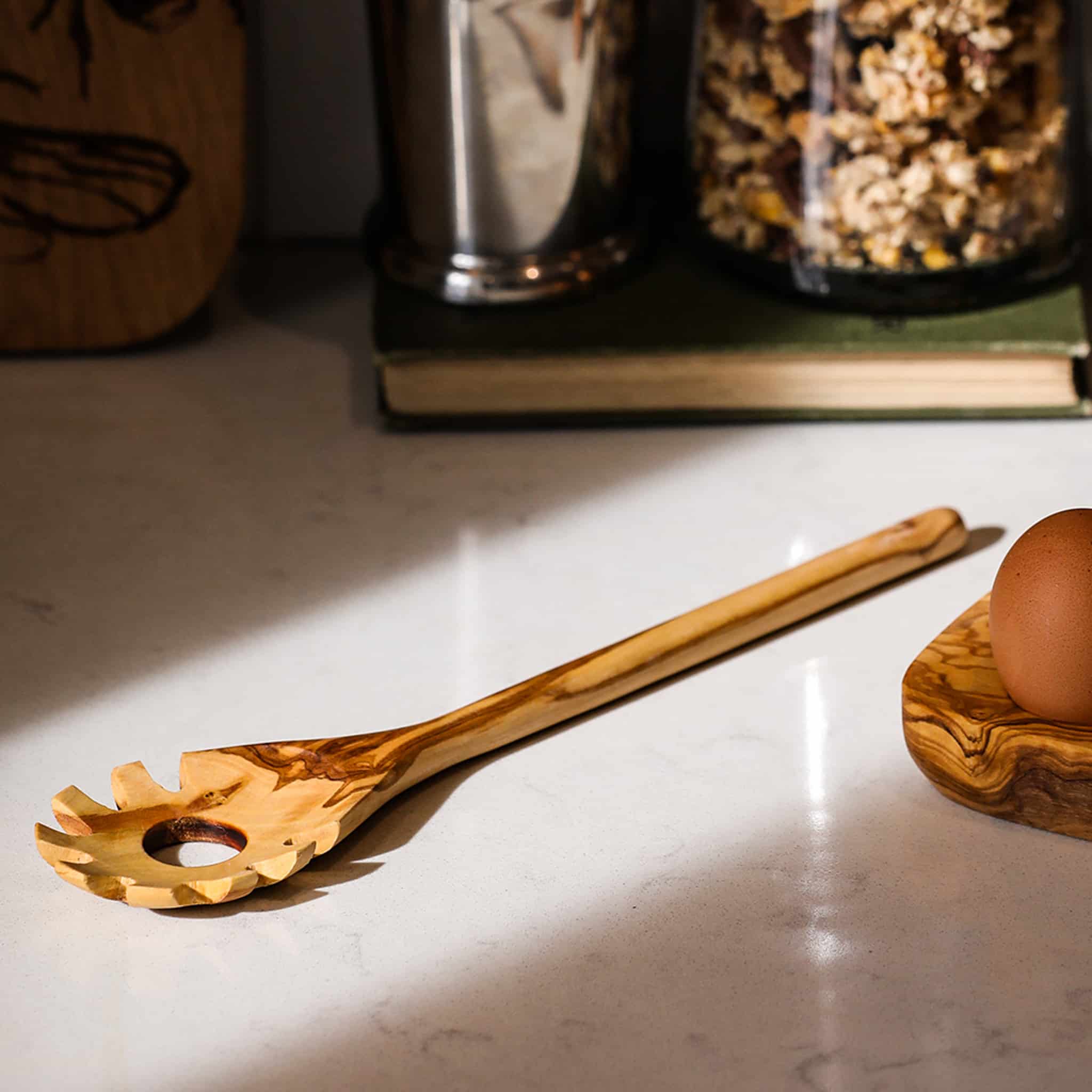Olive Wood Pasta Spoon, 30cm - Image 2