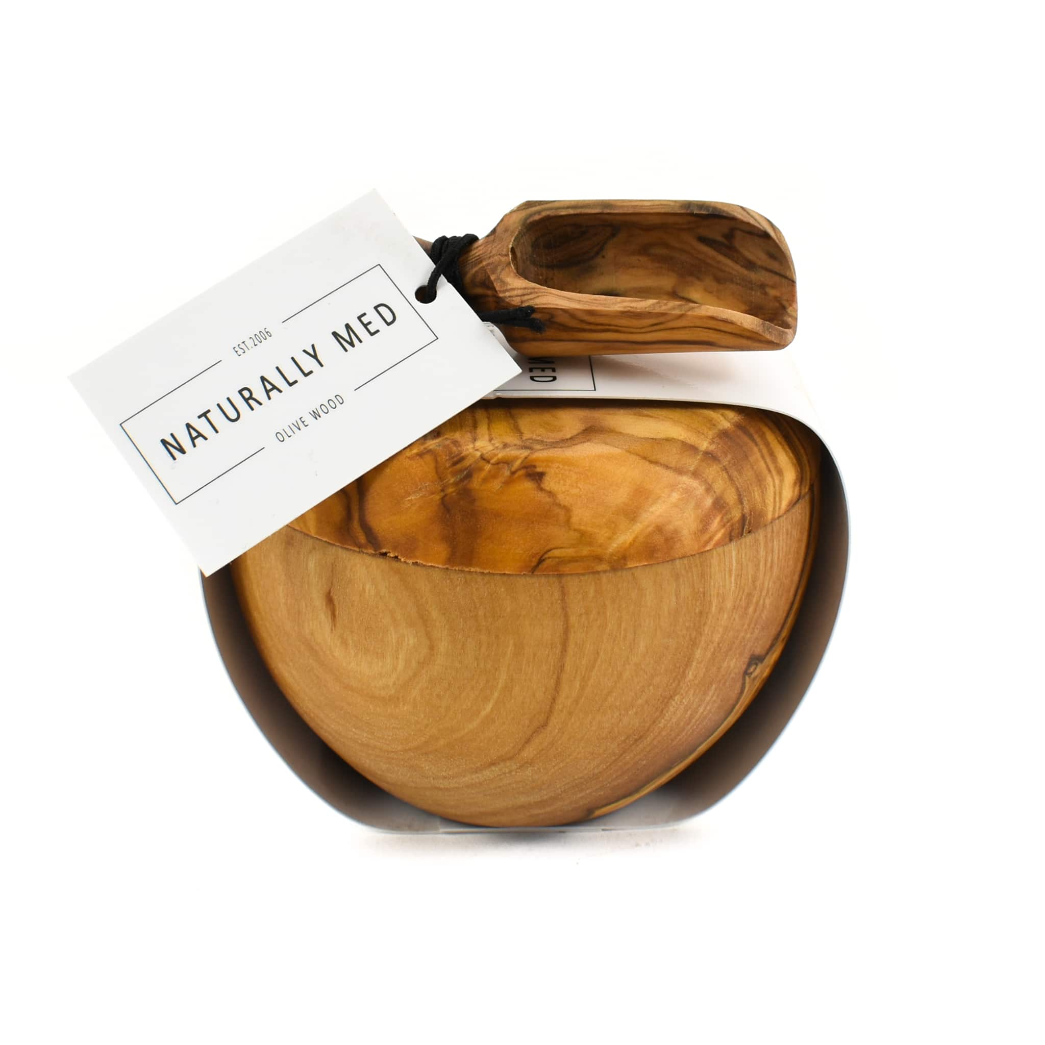 Olive Wood Salt Pot and Scoop Set - Image 2