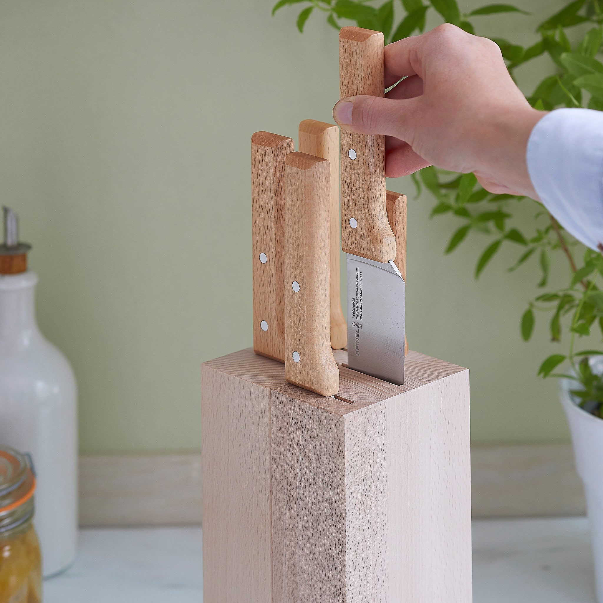 Opinel Beechwood Knife Block, 5 Slot - Image 2
