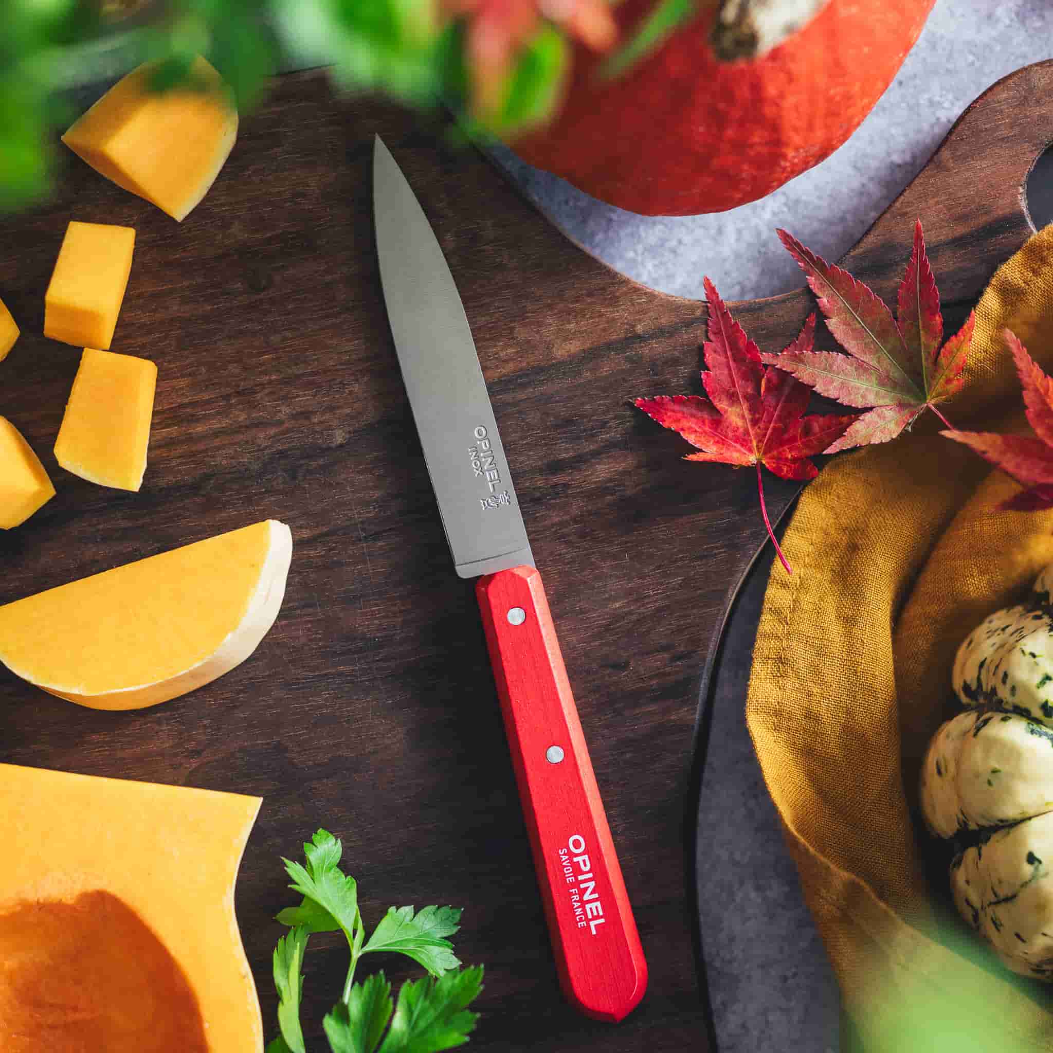 Opinel No 112 Red Beechwood Handle Paring Knife, 10cm - Image 2