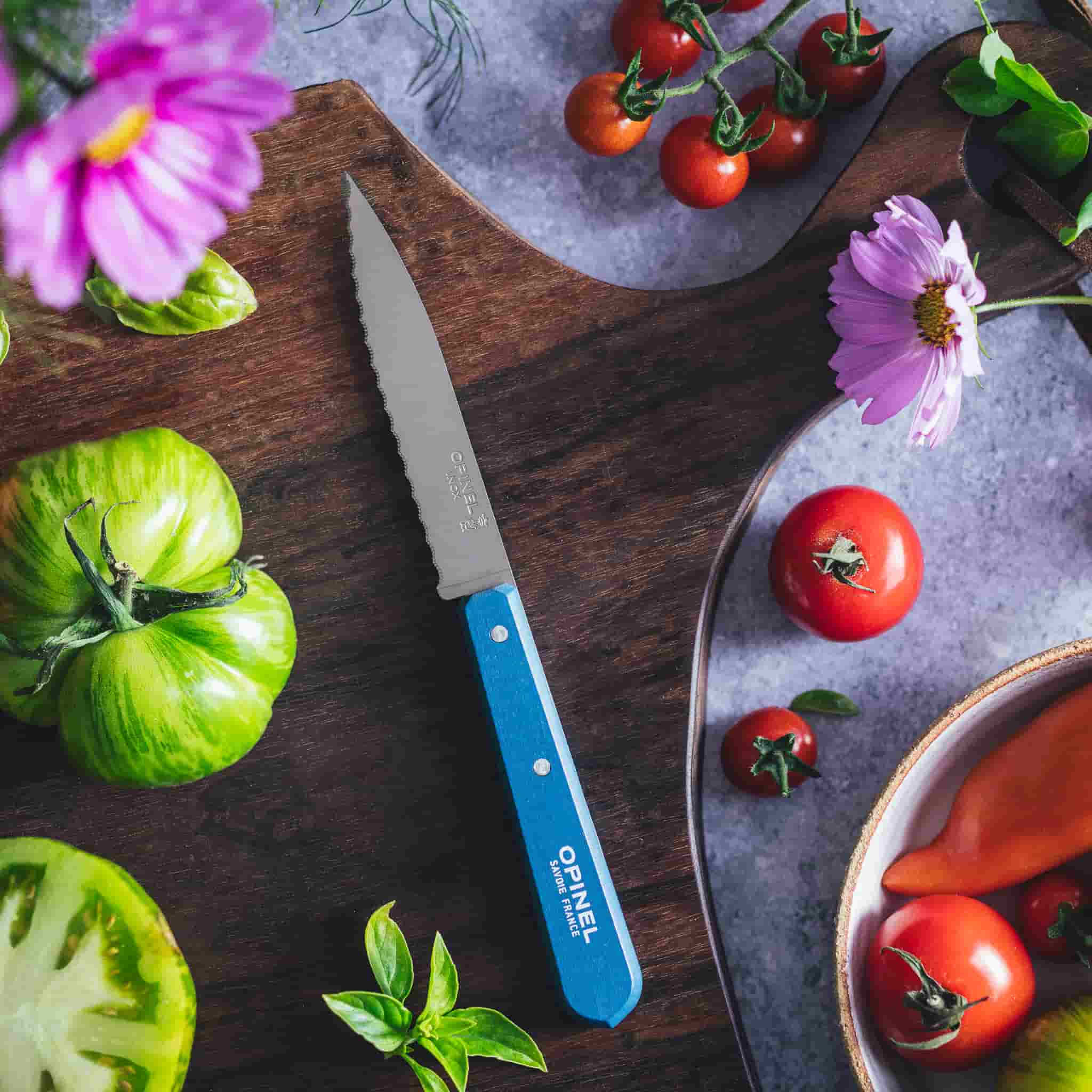 Opinel No 113 Blue Beechwood Handle Serrated Paring Knife, 10cm - Image 2