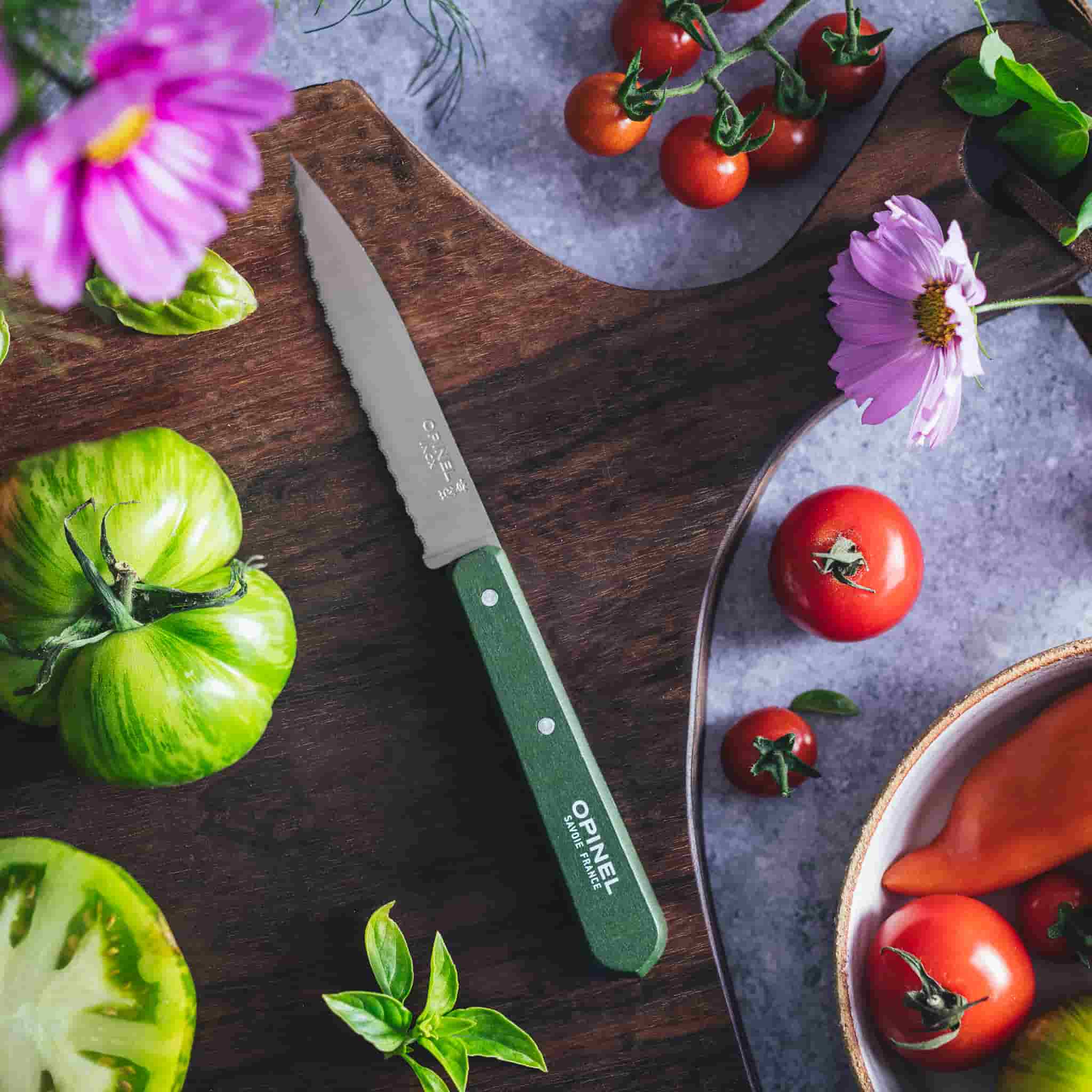 Opinel No 113 Khaki Beechwood Handle Serrated Paring Knife, 10cm - Image 2