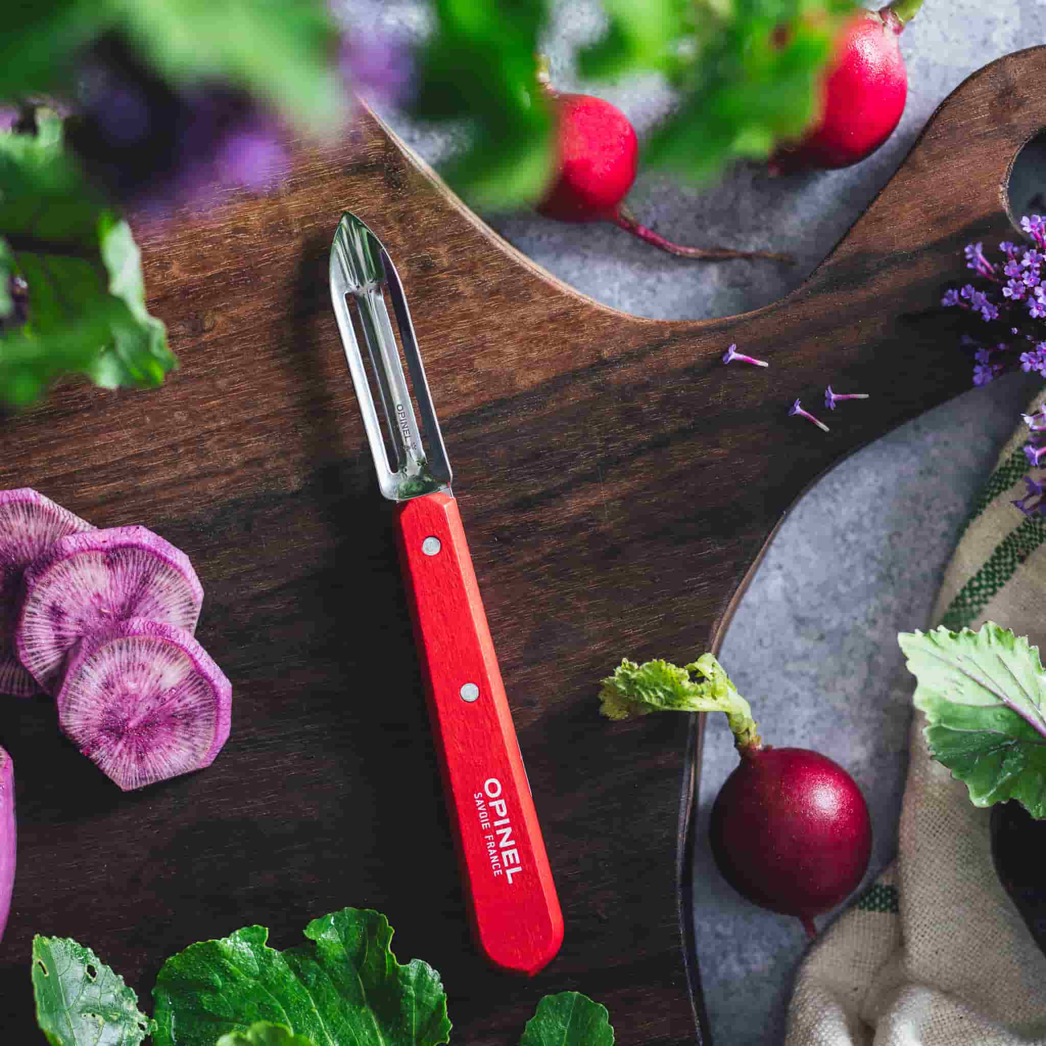 Opinel No 115 Red Beechwood Handle Peeler, 6cm - Image 2