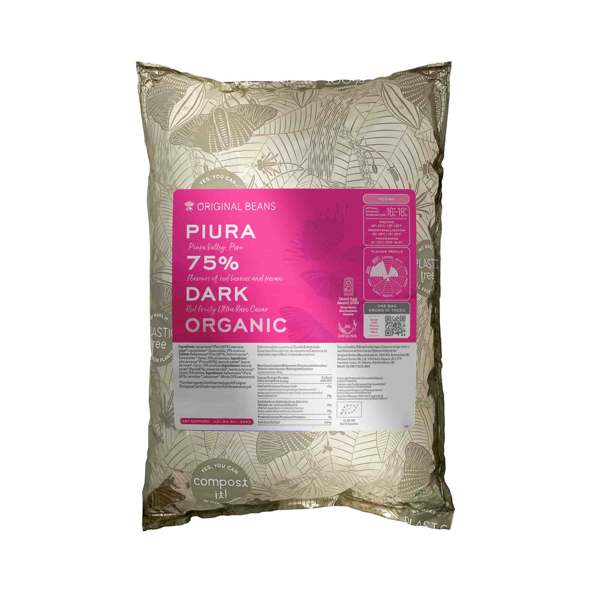 Original Beans 75% Piura Porcelana Dark Couverture Chocolate, 2kg - Image 2