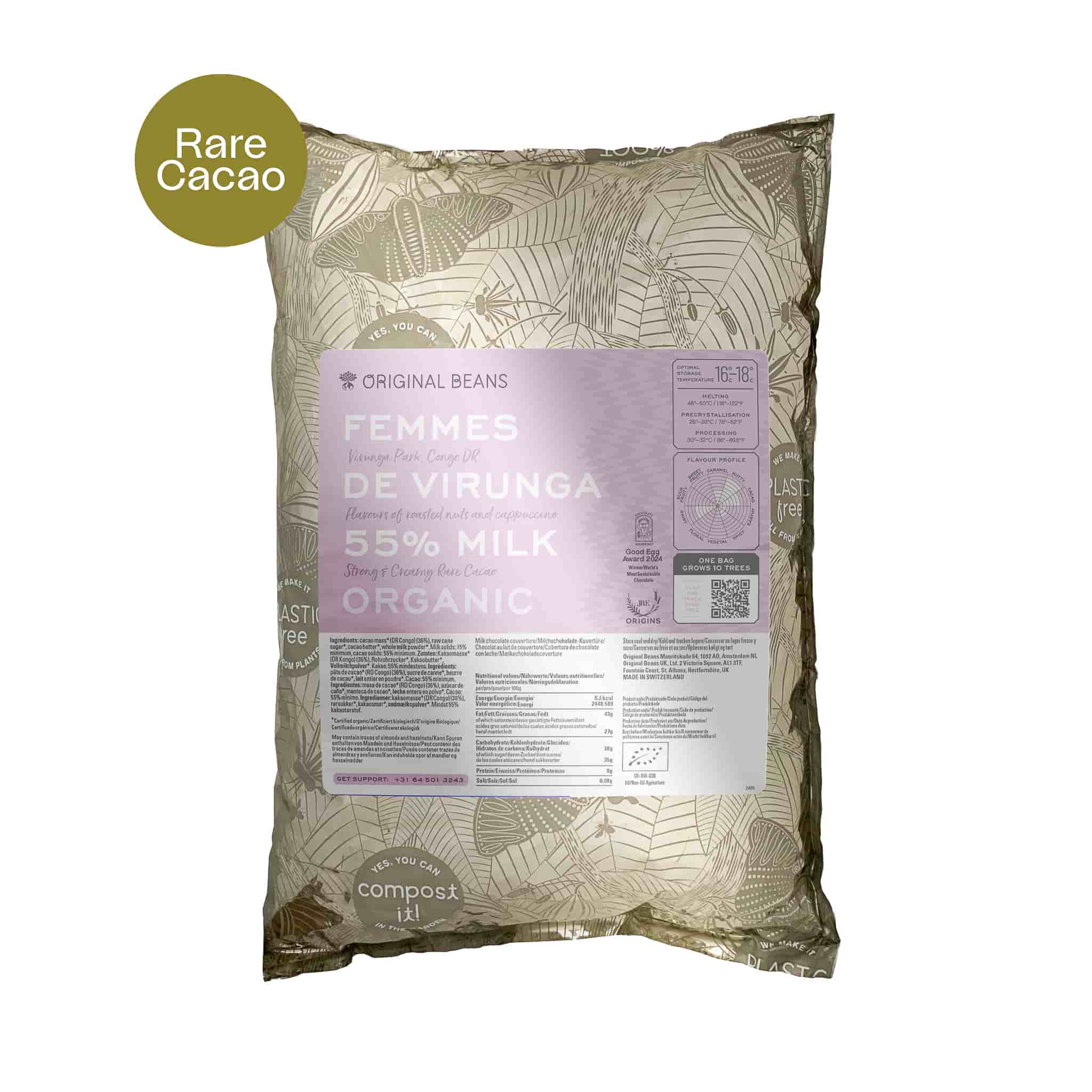 Original Beans 55% Femmes de Virunga Dark Milk Couverture Chocolate, 2kg - Image 2