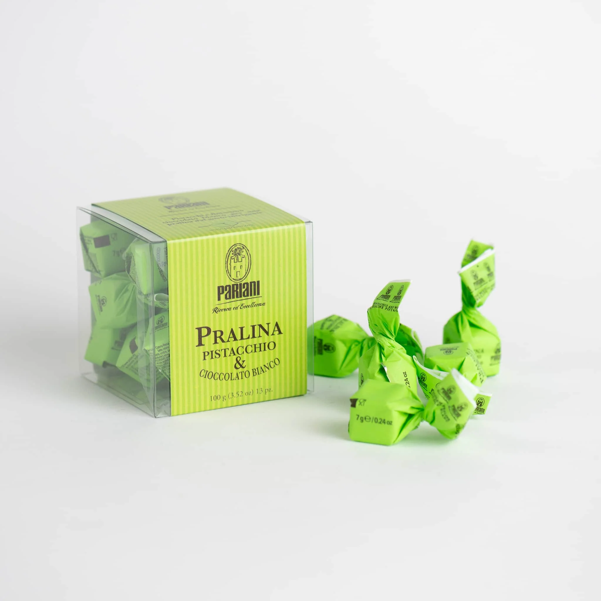Pariani Pistachio and White Chocolate Pralines, 100g - Image 2