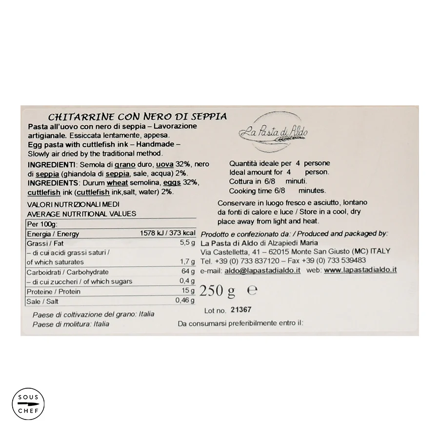 Pasta Di Aldo Cuttlefish Ink Chitarrine Egg Pasta, 250g - Image 3
