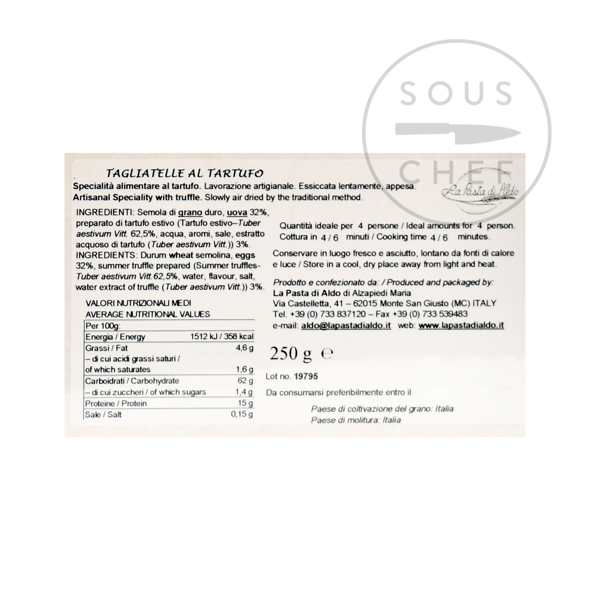 Pasta Di Aldo Truffle Tagliatelle Egg Pasta, 250g - Image 3