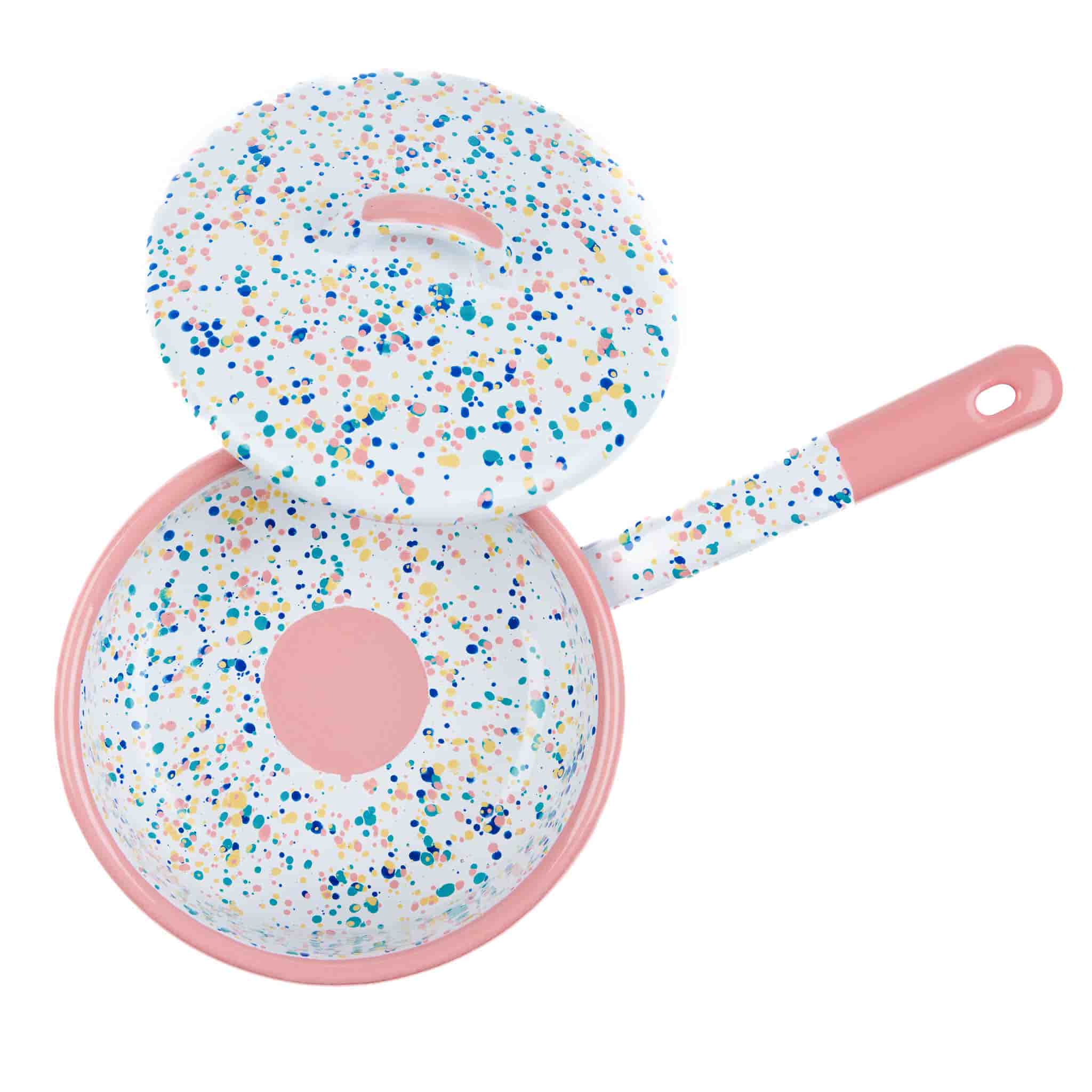 Pink Dot Enamel Saute Pan with Lid, 16cm - Image 2