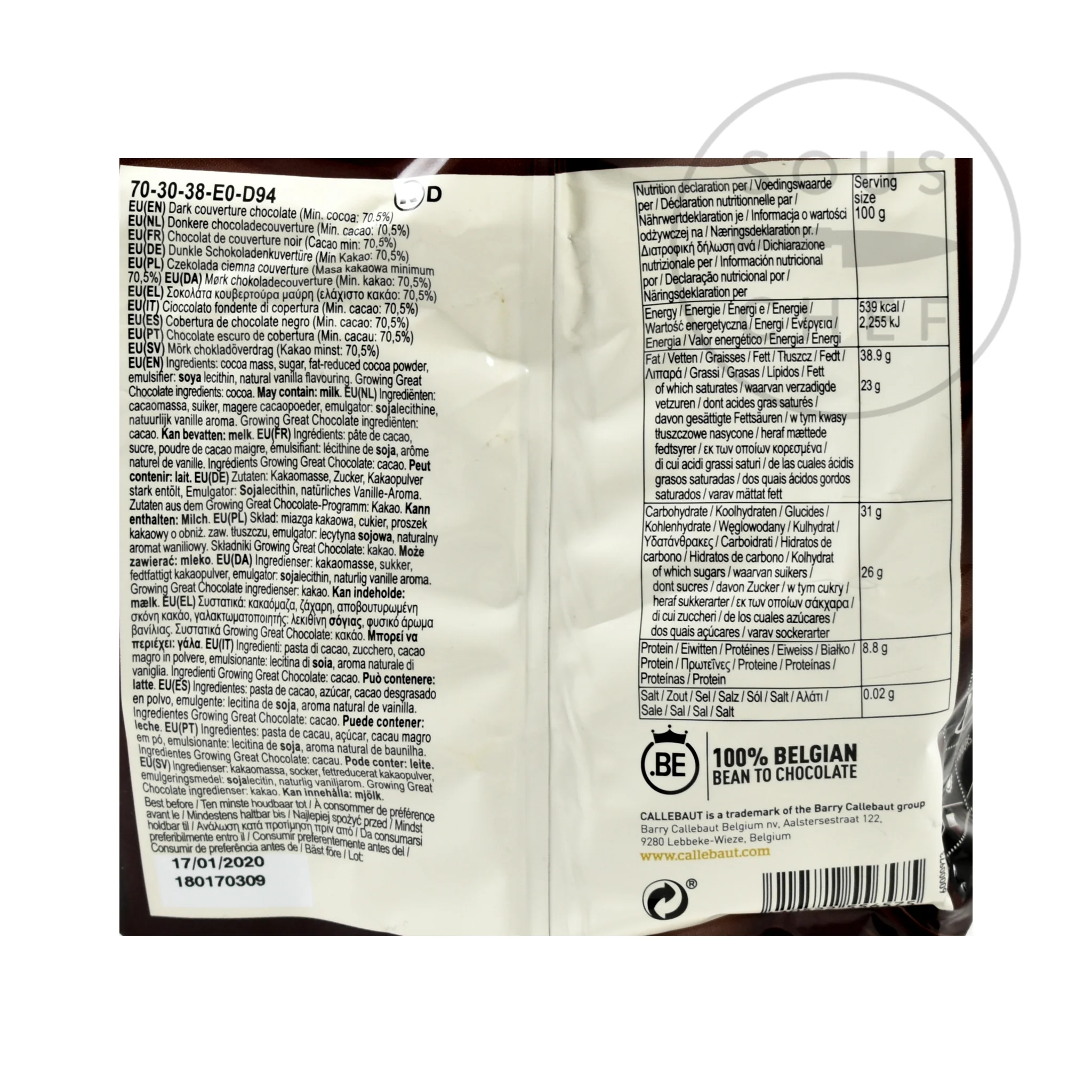 Callebaut Dark Chocolate Couverture 70%, 400g - Image 3