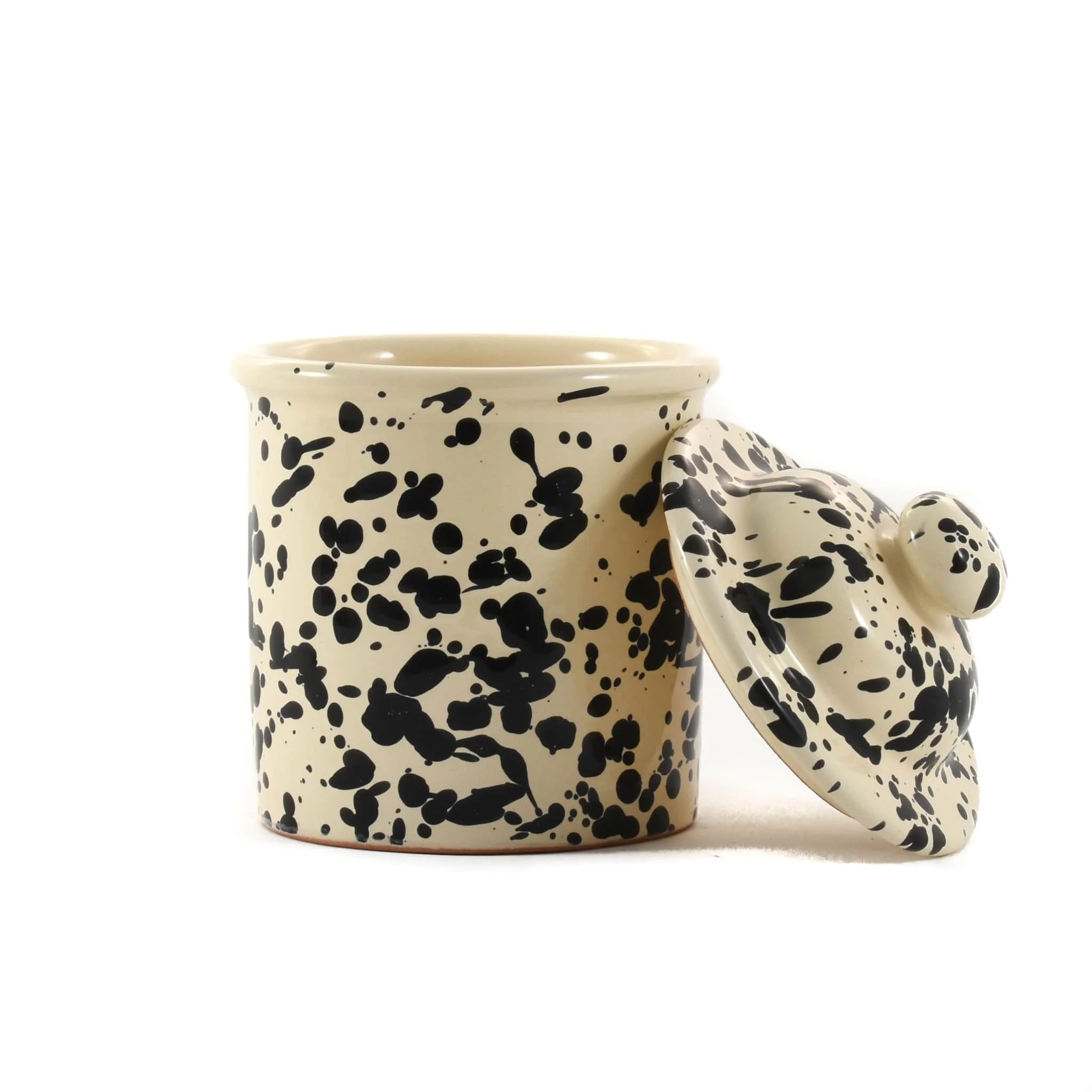 Puglia Black Splatter Ceramic Storage Jar, 15cm - Image 2