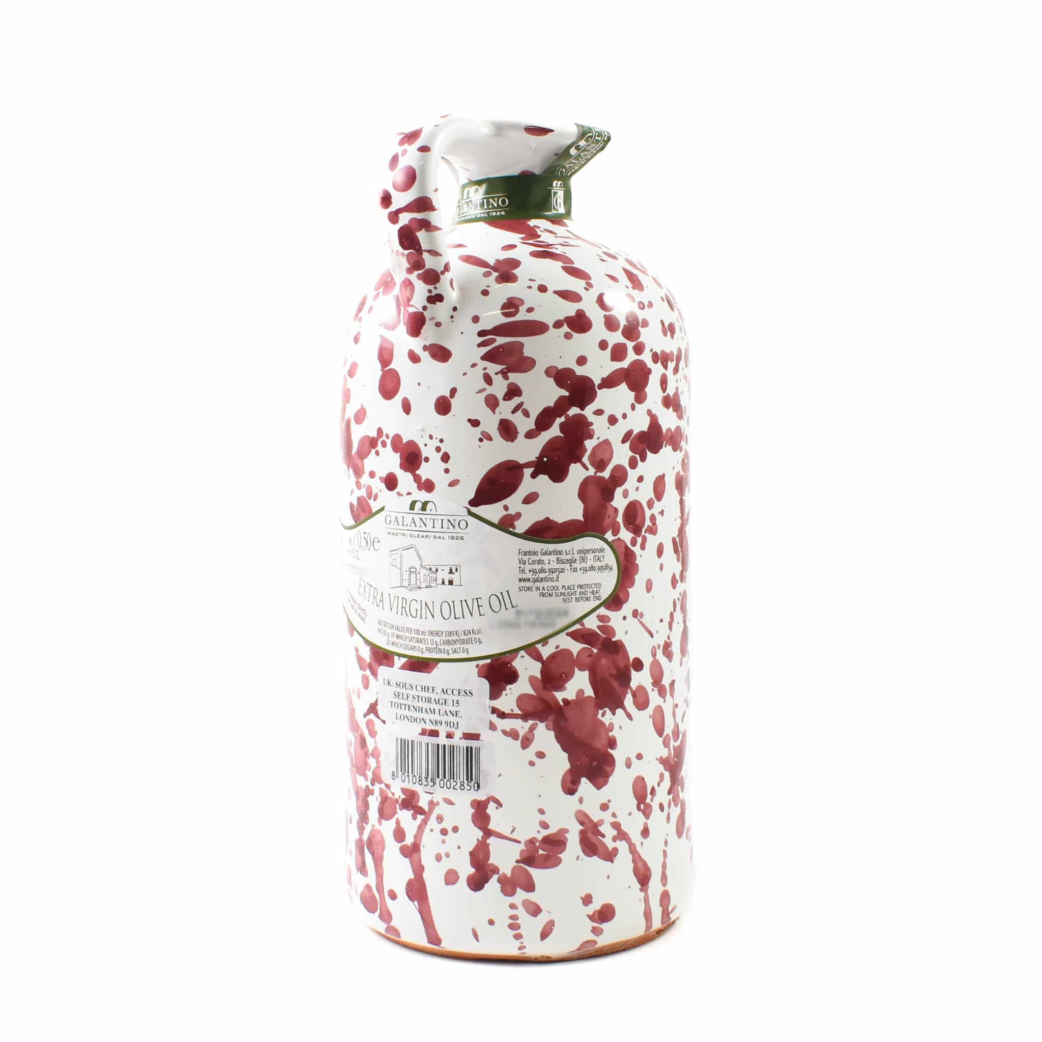 Puglian Extra Virgin Olive Oil in Burgundy Splatter Ceramic Bottle, 500ml - Image 2