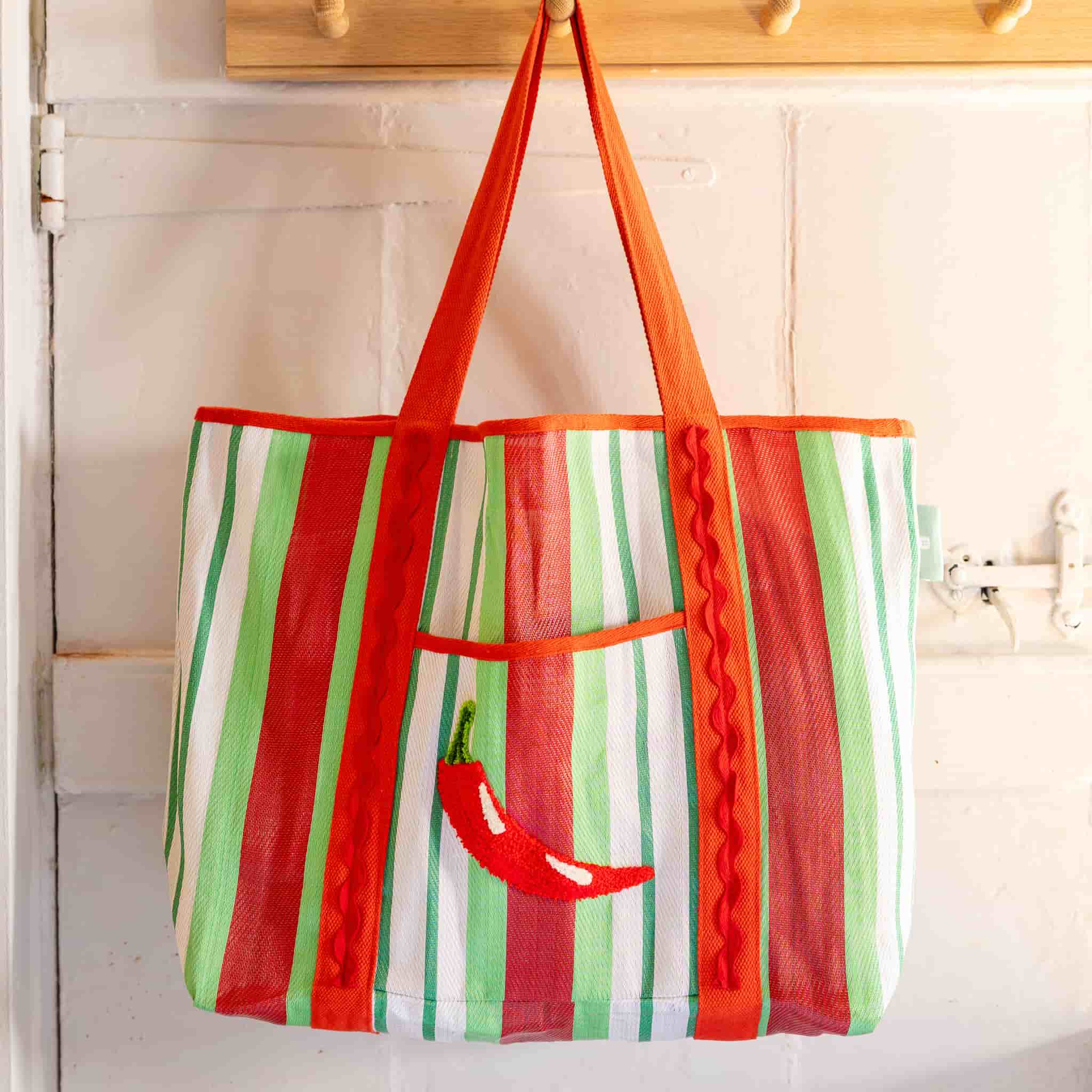 Recycled Plastic Striped Chilli Tote Bag - Image 2
