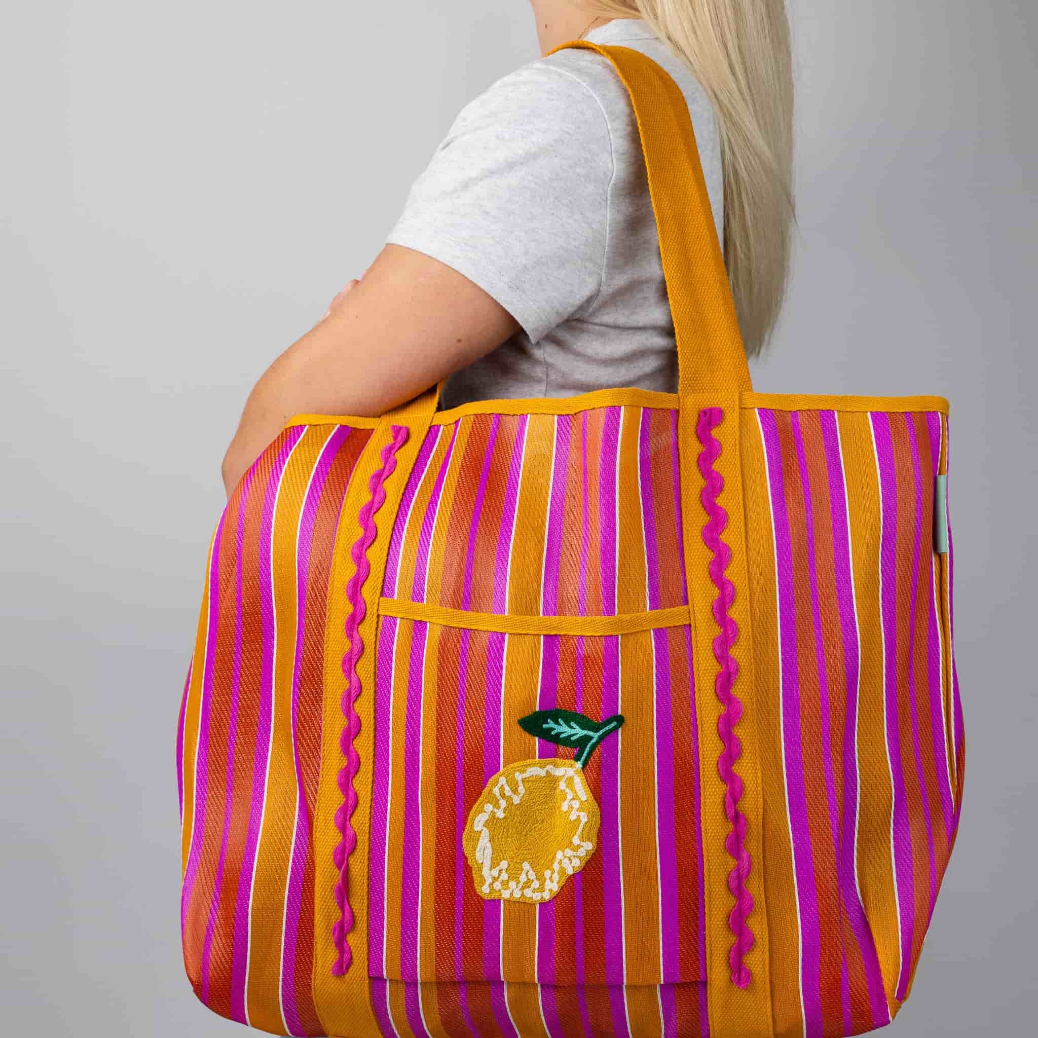 Recycled Plastic Striped Lemon Tote Bag - Image 2