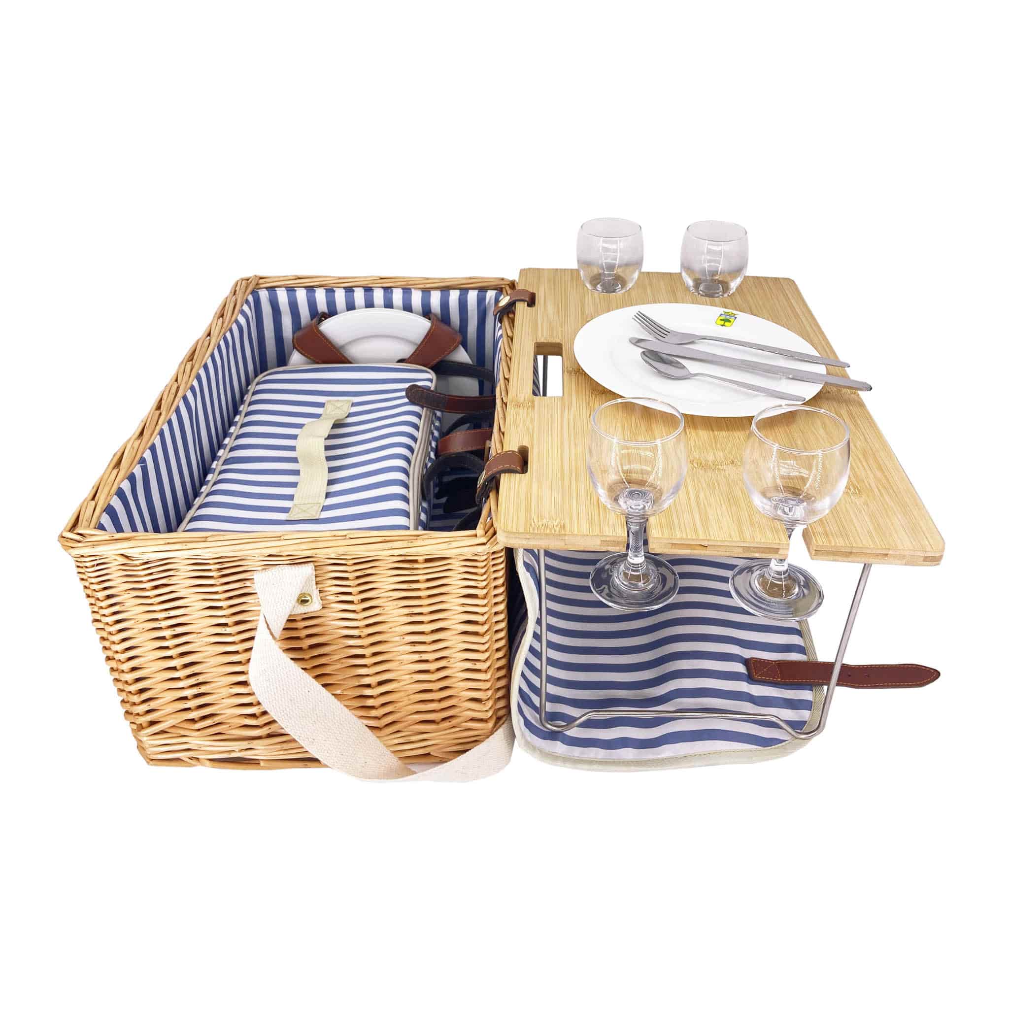 Saint-Malo Blue Striped Picnic Basket with Table, 4 Person - Image 2