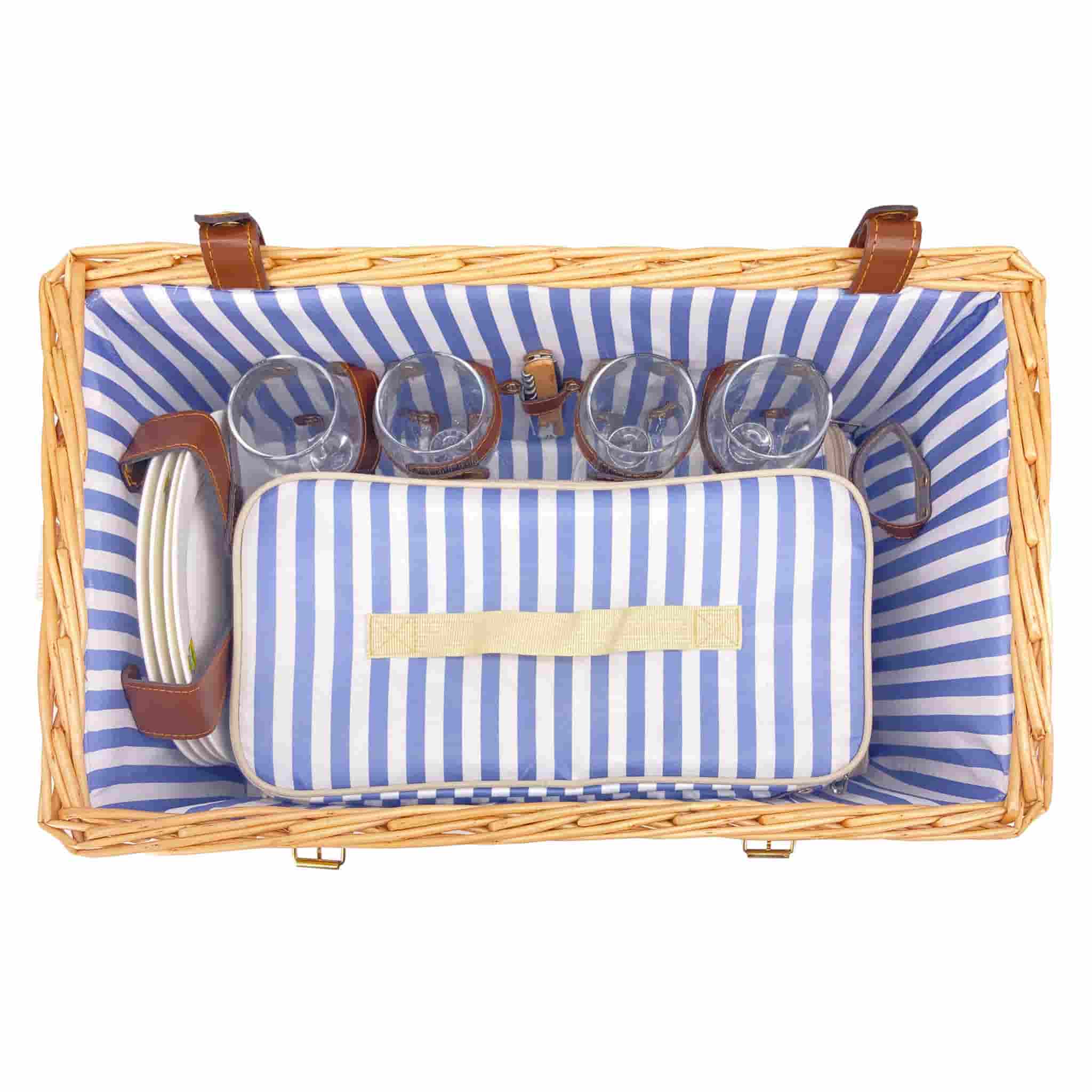 Saint-Malo Blue Striped Picnic Basket with Table, 4 Person - Image 4
