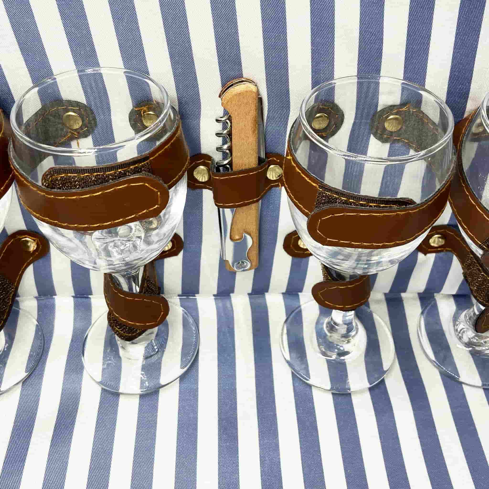 Saint-Malo Blue Striped Picnic Basket with Table, 4 Person - Image 8