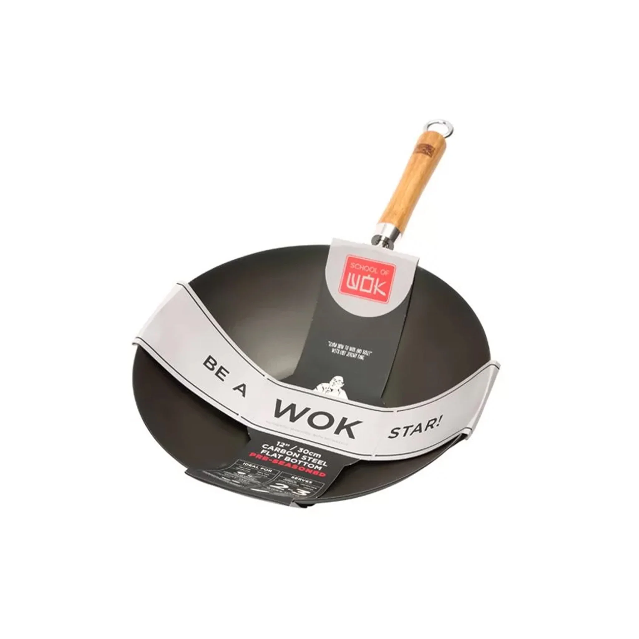 School of Wok Flat Base Pre-Seasoned Carbon Steel Wok - Image 2