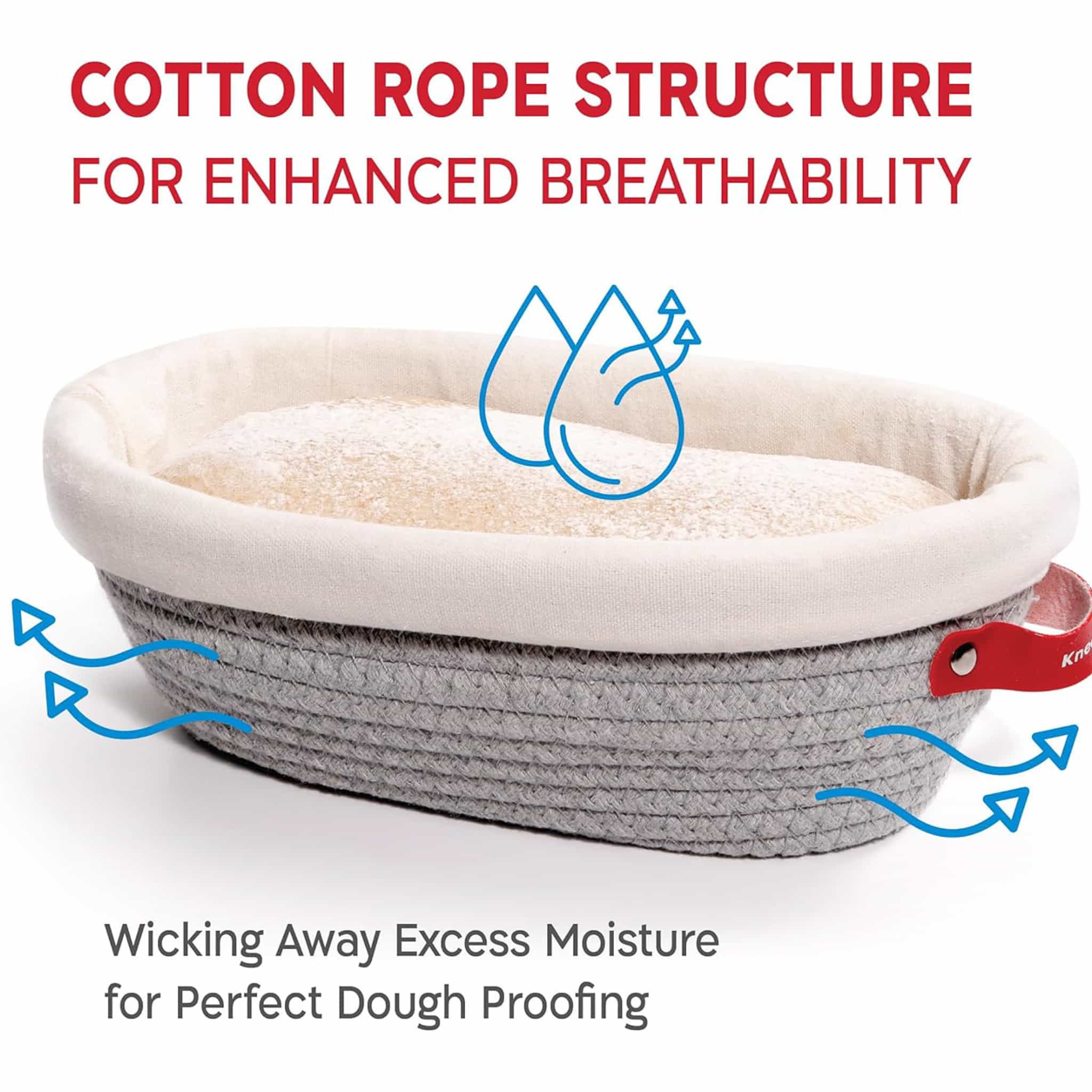 Set of 2 KneadAce Cotton Rope Bannetons with Liner & Cover, Oval & Round - Image 3