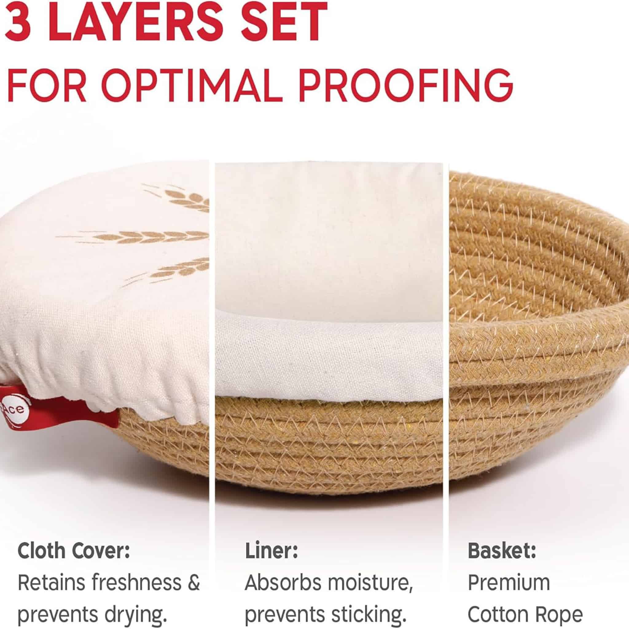 Set of 2 KneadAce Cotton Rope Bannetons with Liner & Cover, Oval & Round - Image 4